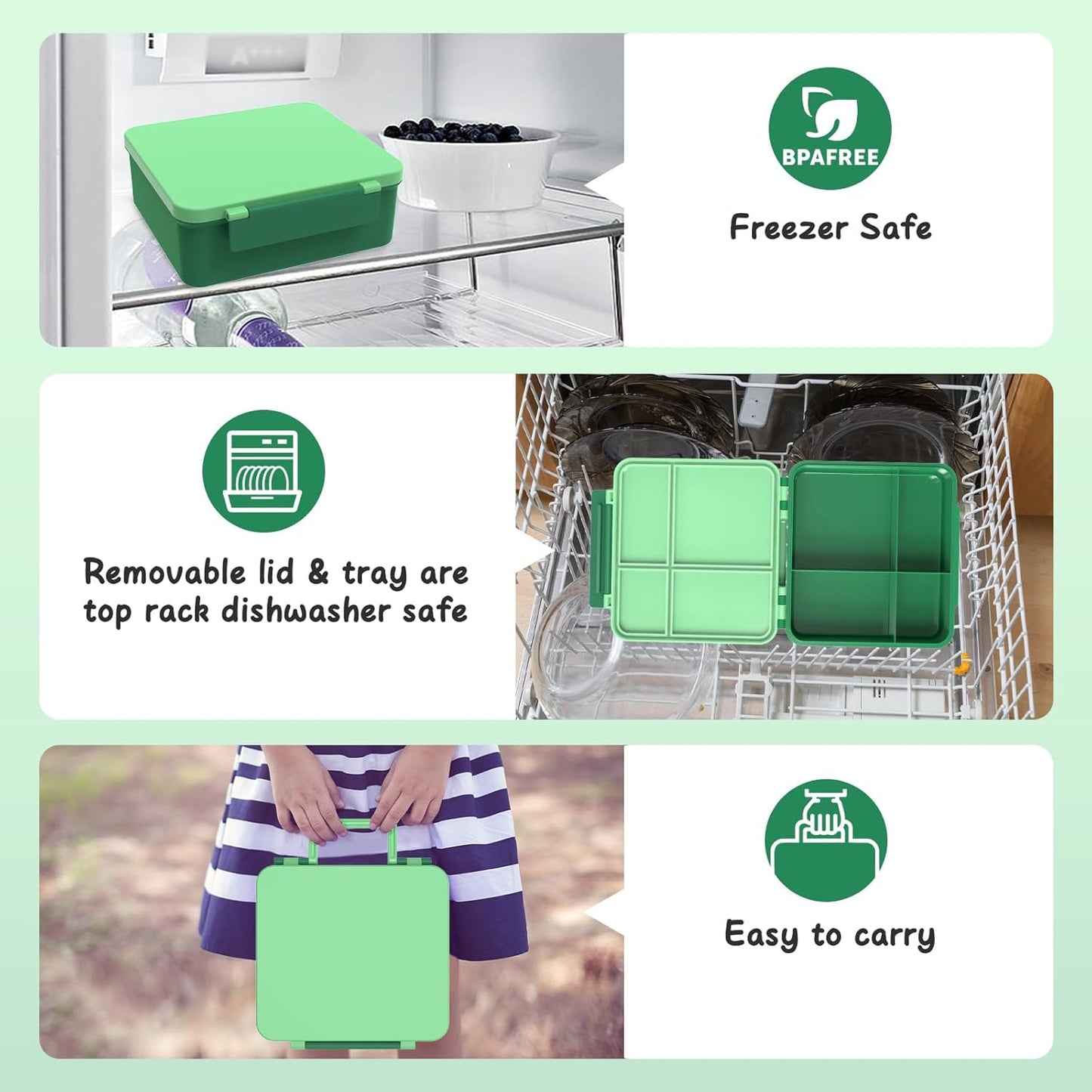 Bento Lunch Box with 8oz Soup Thermo, Leak-Proof Lunch Containers with 4 Compartment, Thermo Hot Food Jar and Insulated Lunch Box for School Green