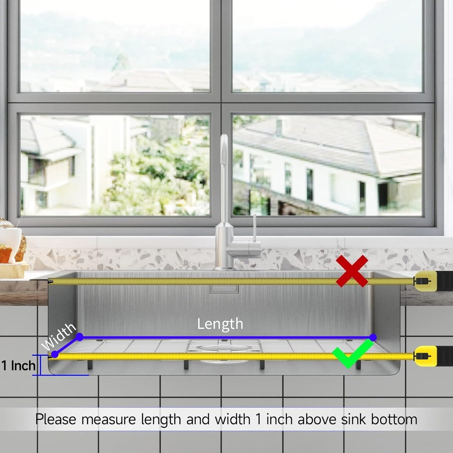 Sink Protectors for Kitchen Sink, Sink Grate Grid for Bottom of Sink, Metal Sink Rack, Bottom Basin Rack, Stainless Steel, 28" x 15"