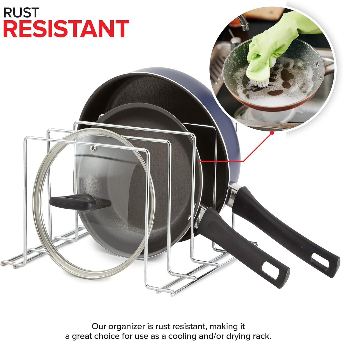 Stock Your Home Chrome (2 Pack) Steel Baking Pan Organizer Rack for Cabinet or Counter, Holder for Kitchen Cutting Boards, Pot Lids, or Cookie Sheets - Rust Proof Wire, Drying Storage