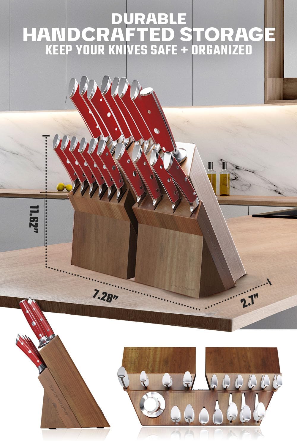 DALSTRONG Gladiator Series Elite-18pc Stainless Steel Knife Set with Block-High Carbon German Steel-Acacia Wood Block-Knife Set w/Red Handles-NSF Certified-Men's Valentines Gift