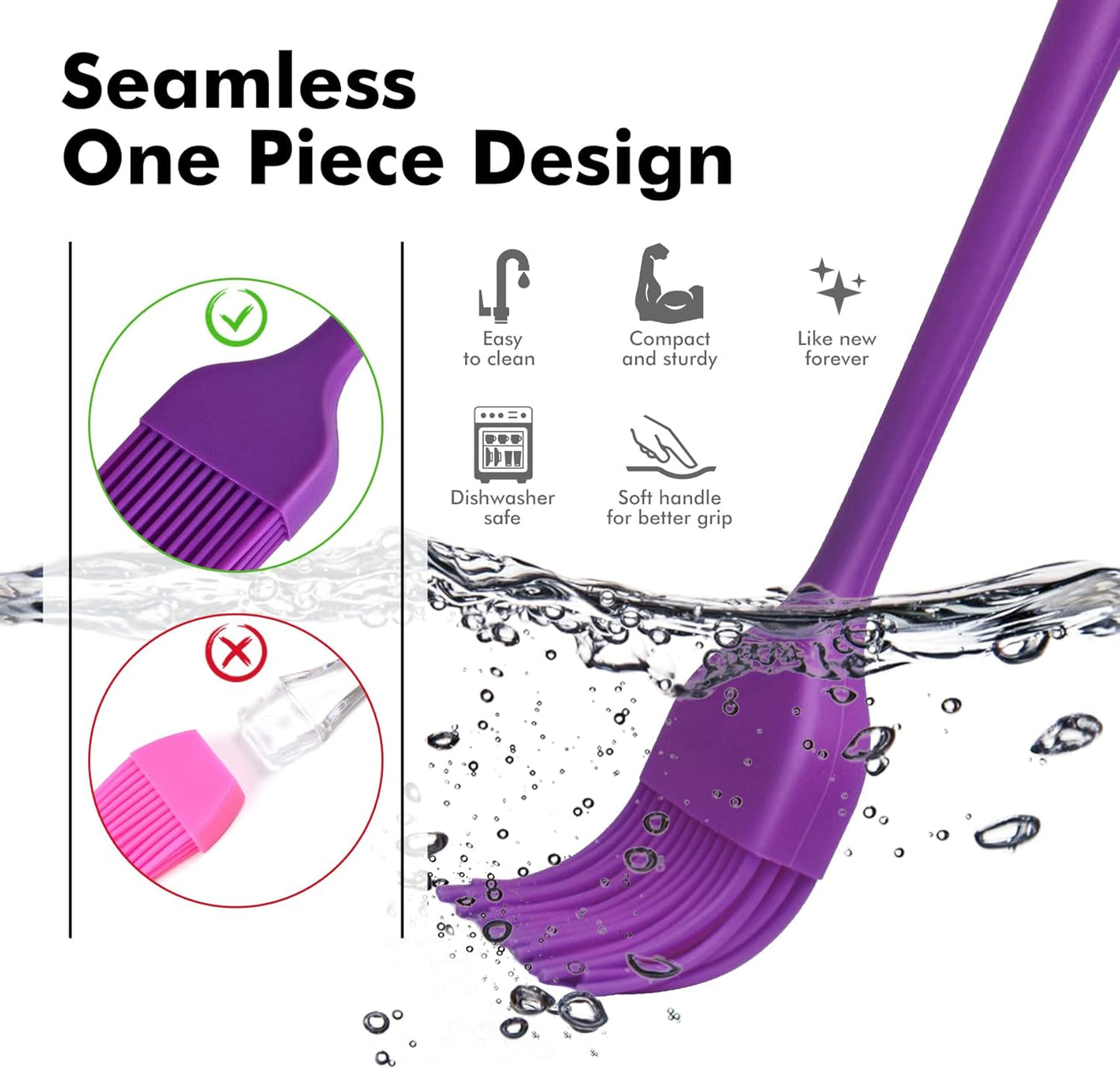 HOTEC Basting Brushes Silicone Heat Resistant Pastry Brushes Spread Oil Butter Sauce Marinades for BBQ Grill Barbecue Baking Kitchen Cooking BPA Free Dishwasher Safe (Purple) 2pcs