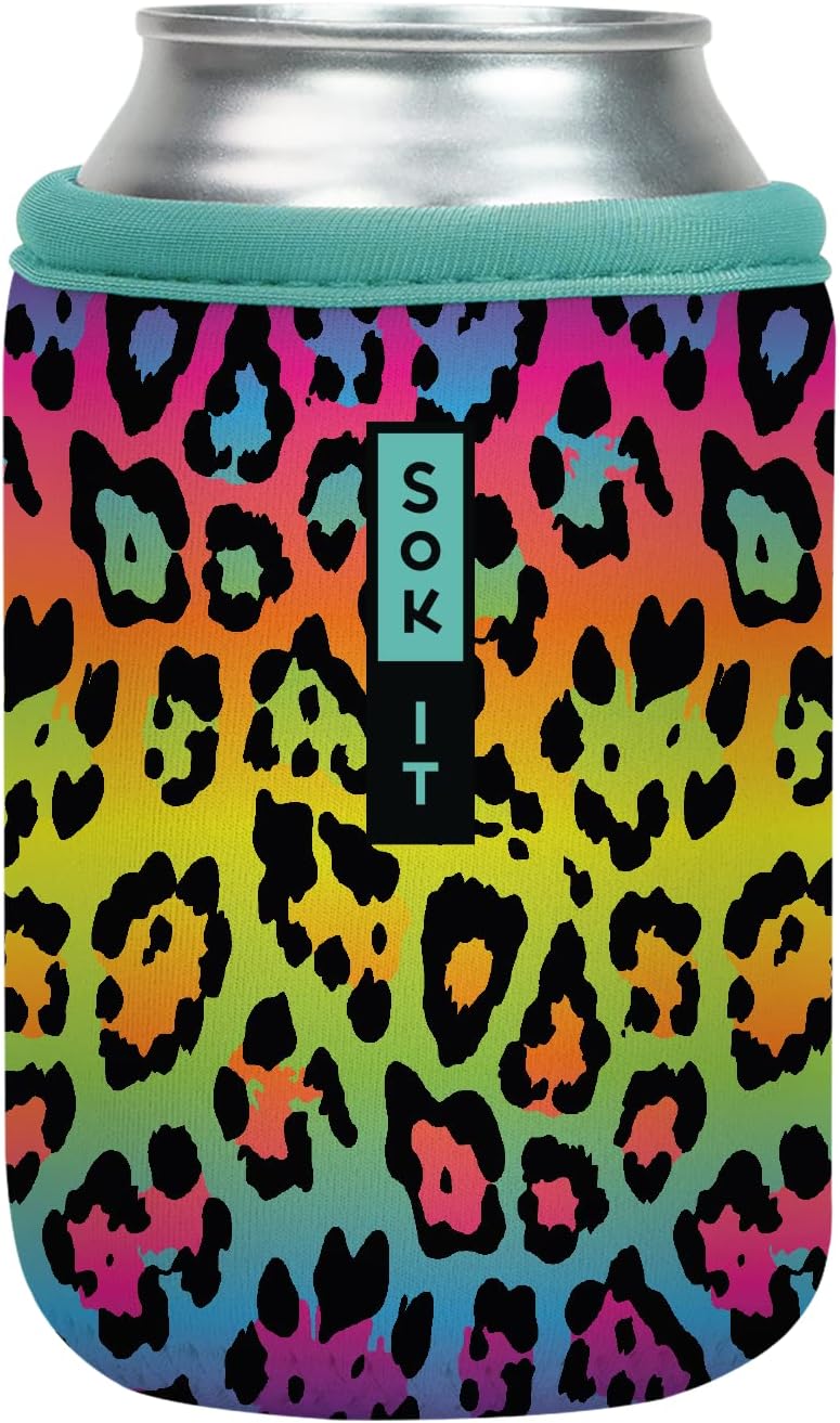 Sok It CanSok Sleeve for Beer & Soda Insulated Neoprene Cover (Rainbow Leopard, 12oz Can Sleeve)