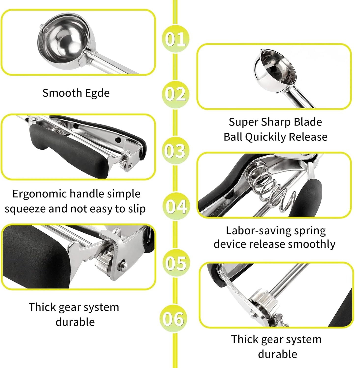 Small Cookie Scoop Set - 2 PCS Include 1 tsp / 1Tbsp Cookie Dough Scoops, Cookies Scoops for Baking, Made of 18/8 Stainless Steel, Good Soft Grips, Quick Trigger Release