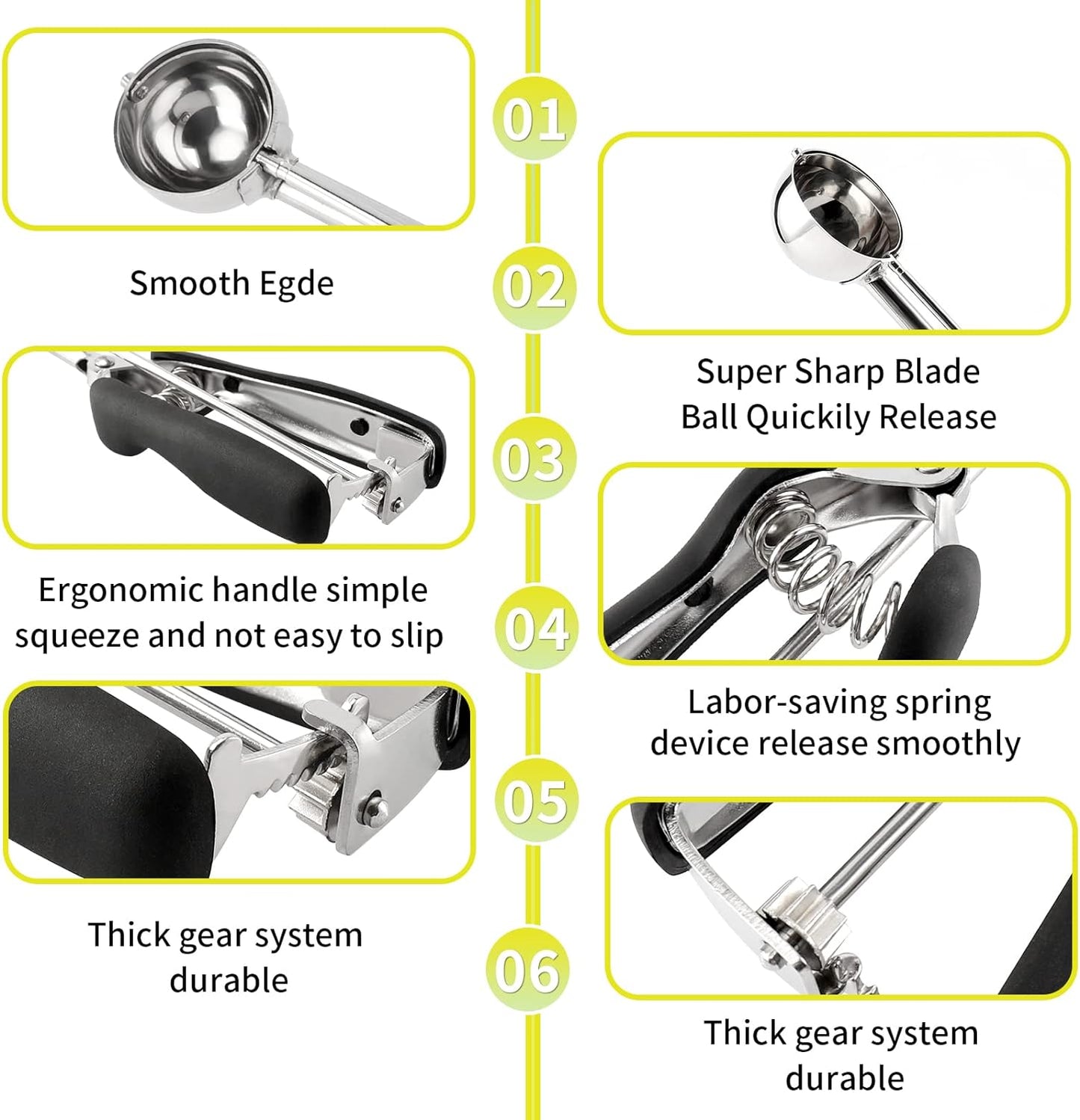 Small Cookie Scoop Set - 3 PCS Include 1 tsp / 2 tsp / 3tsp Cookie Dough Scoops, Cookies Scoops for Baking, Made of 18/8 Stainless Steel, Good Soft Grips, Quick Trigger Release