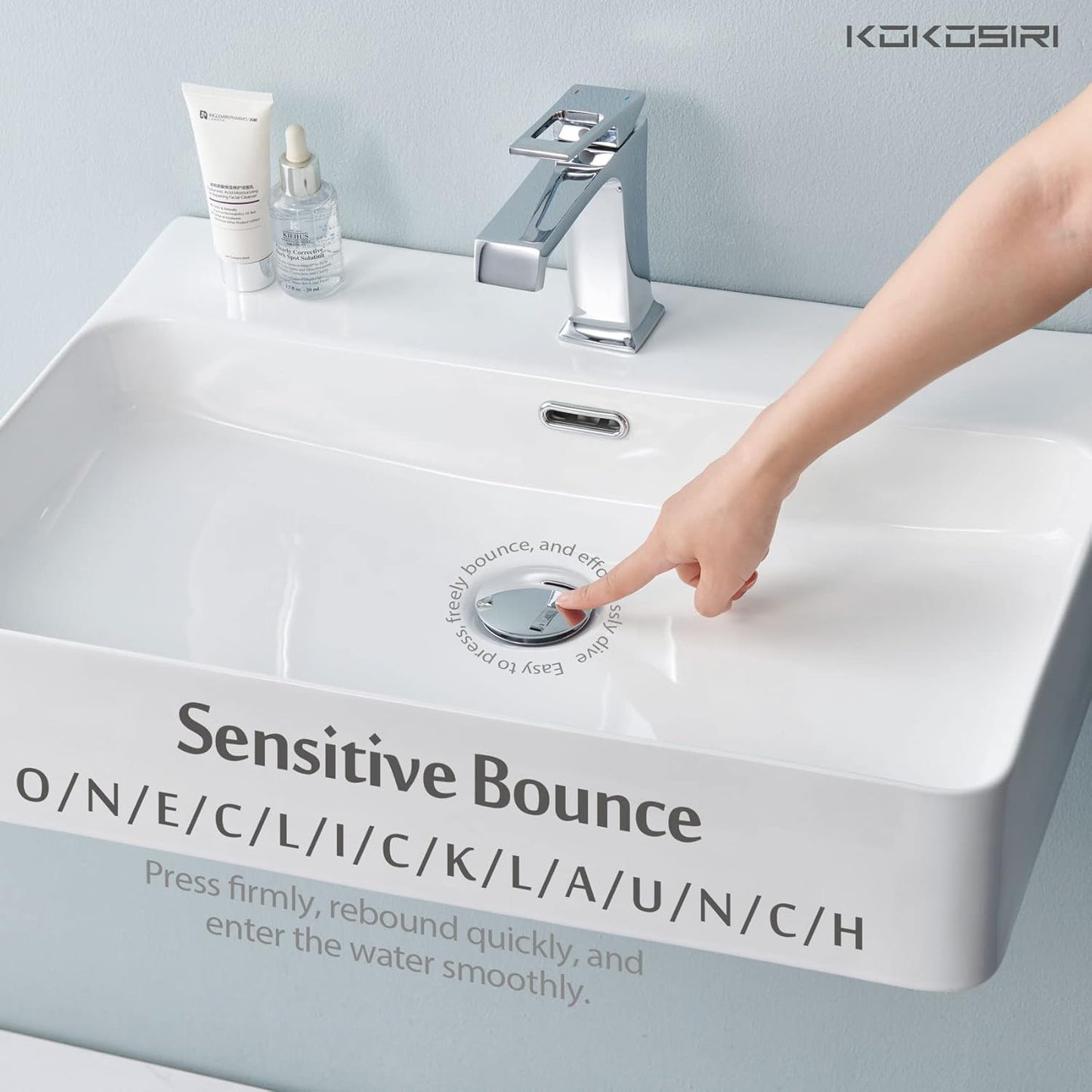 KOKOSIRI Bathroom Sink Drain with Detachable Hair Catcher, Polished Chrome Pop Up Sink Drain with Strainer Basket Anti Clogging for Vanity Vessel Sink with Overflow, C1001CH