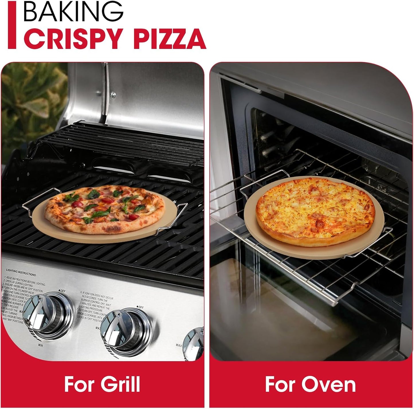 Unicook 15 Inch Round Pizza Stone for Oven and Grill, Oven Baking Stone for Bread, Cordierite Pizza Pan for Baking Crispy Bread, Pie and Cookies, Includes Carry Rack and Dough Scraper