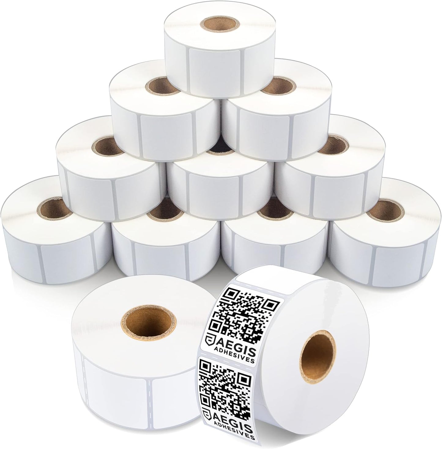 Aegis Adhesives - 1 ½” X 1 ½” Square Direct Thermal Multipurpose Labels for QR Codes, Barcodes, Perforated & Compatible with Zebra Desktop Printers - NOT Rollo Compatible (12 Rolls, 900/Roll)