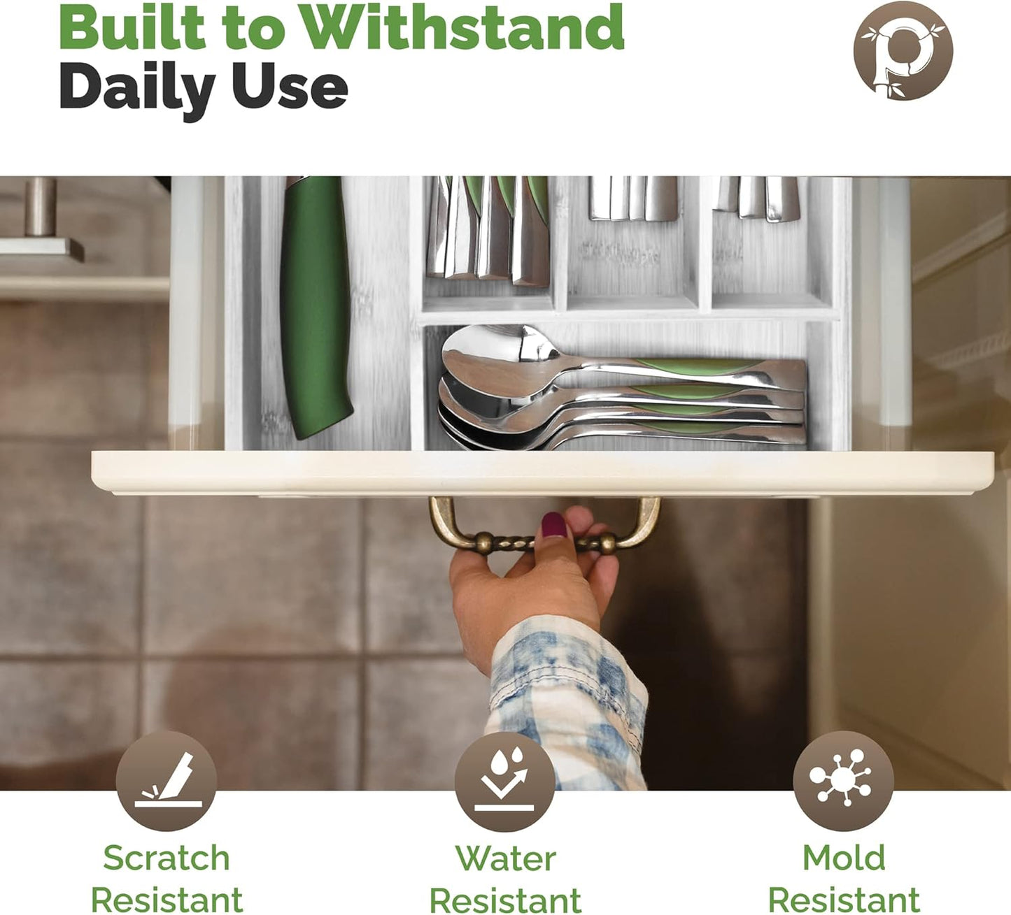 Kitchen Drawer Organizer - Drawer Utensil Organizer and Cutlery Tray - Flatware and Silverware Holder (5-Slots, White)