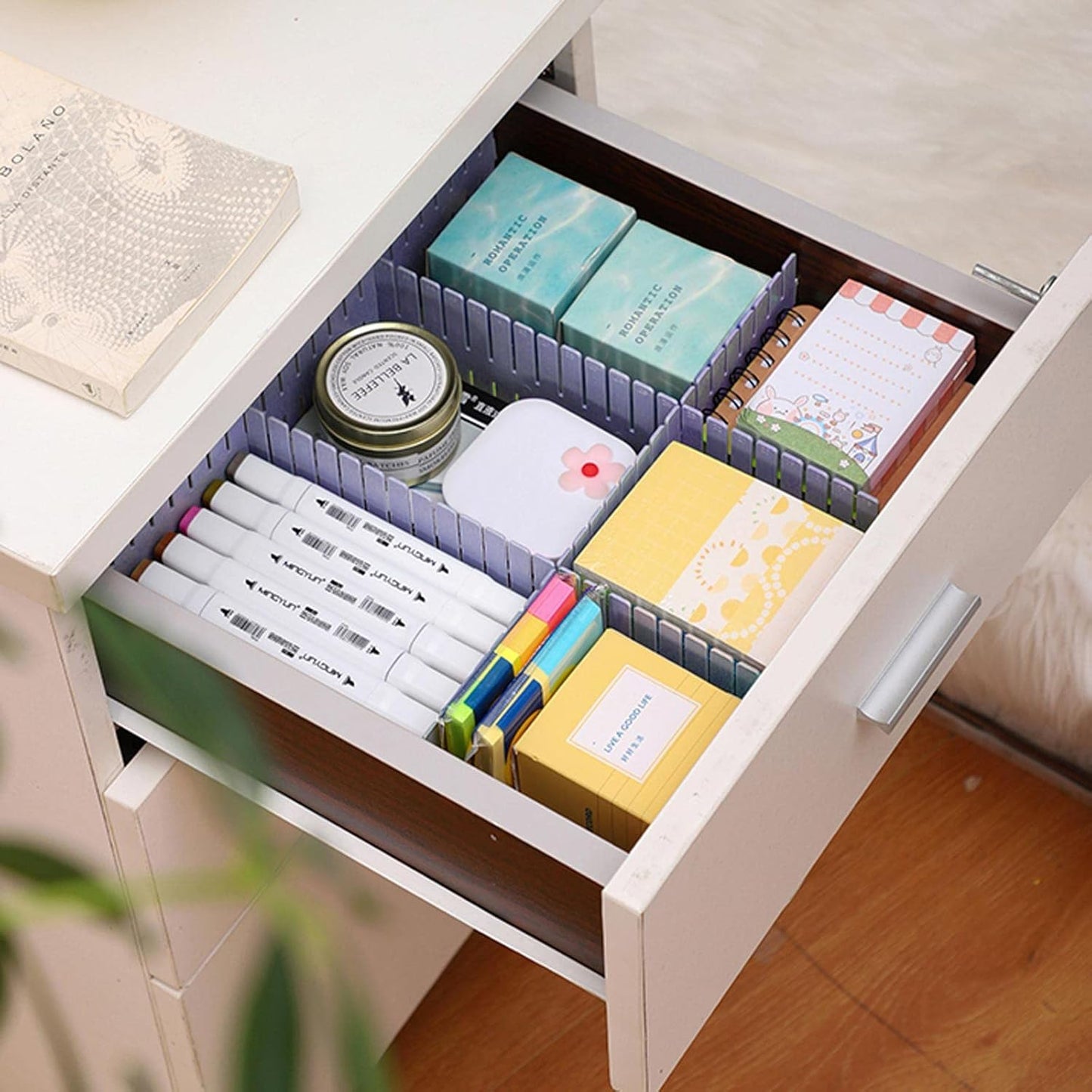 acDesign 40Pcs Grid Drawer Dividers, Adjustable Drawer Organizer for Socks, Underwear, Lingerie, Makeup, Bedroom Office Kitchen Storage (Blue)