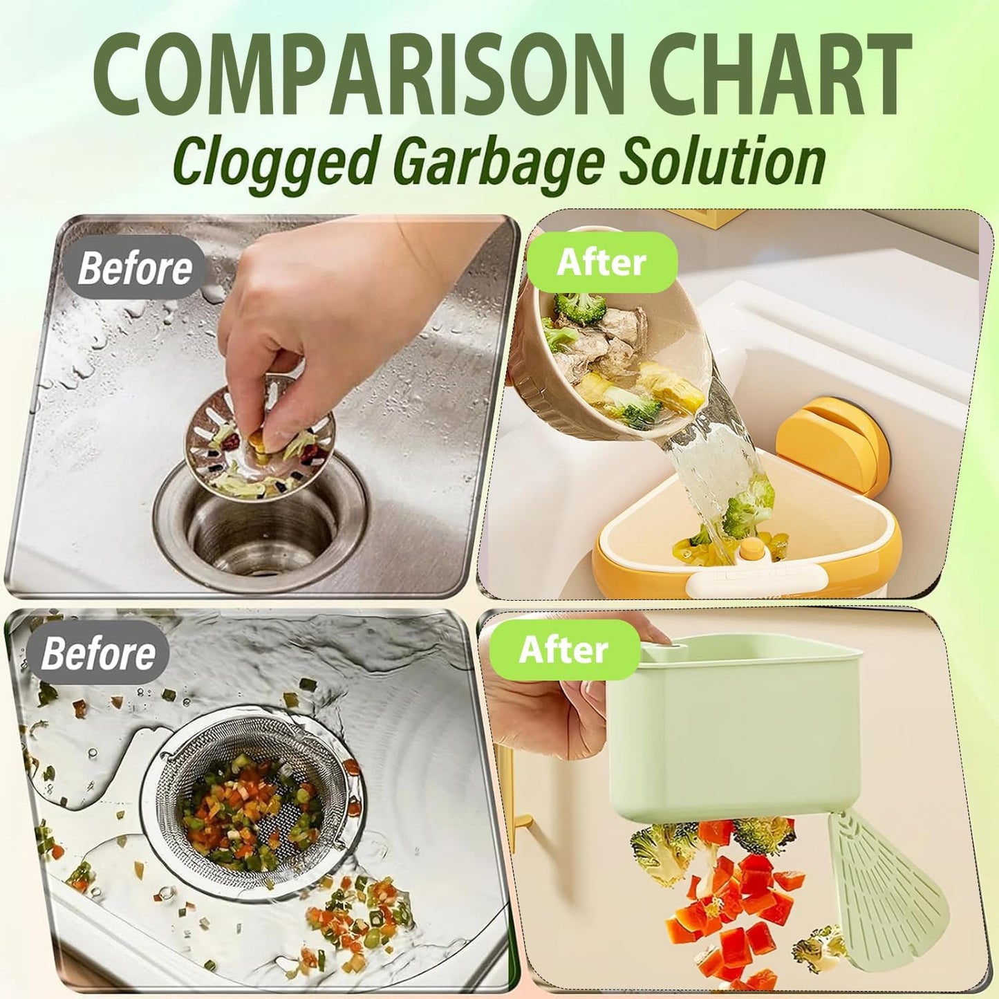 Suction Cup Sink Corner Rack,2025 New Upgraded Suction Cup Press S Ink Drainer Basket,Triangle Storage Rack with Drain Hole,Corner Sink Trash Catcher for Food Waste(Green)