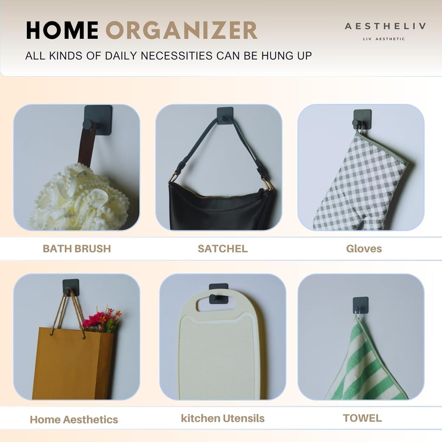 Adhesive Hooks for Hanging - 4 Pack, Heavy-Duty Hooks for Walls No Damage (15lbs) Self-Adhesive Hook for Towles, Robes, Loofhas, Strong Sticky Hook for Closet, Door, Wardrobe. (Black 3)