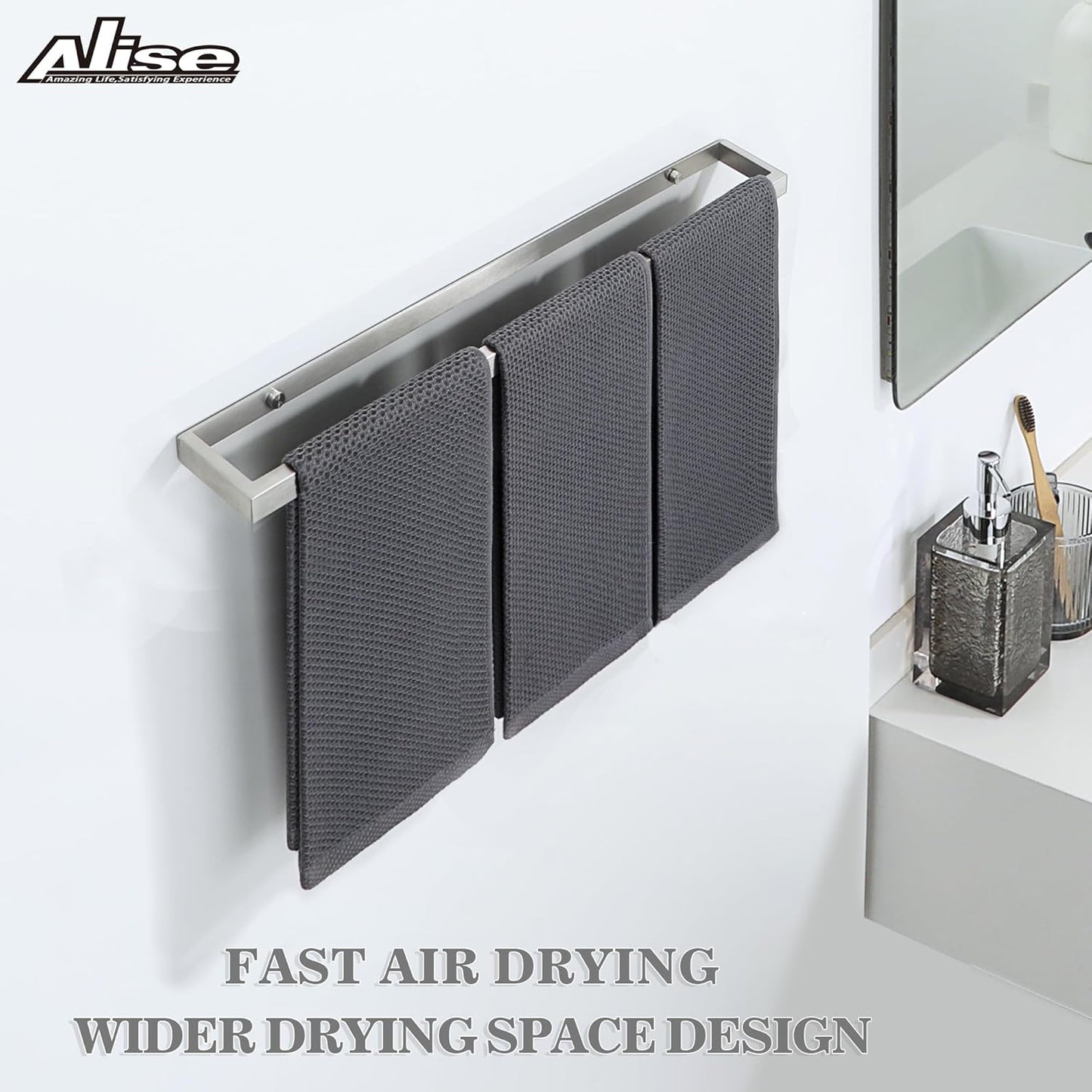 Alise Bath Towel Bar,Wall Mount Towel Holder Towel Rack Towel Hanger for Bathroom Lavatory,24 Inch SUS304 Stainless Steel Towel Rail,Brushed Finish GJF060-LS