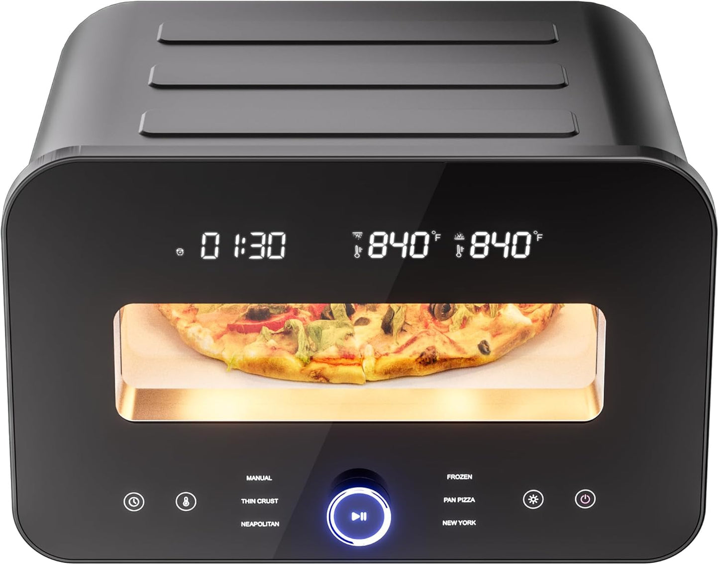 1700W Countertop Electric Pizza Oven, Heats to 840℉ with Presets, 60-Minute Timer, Includes Pizza Stone & Peel, Indoor Outdoor Pizza Maker