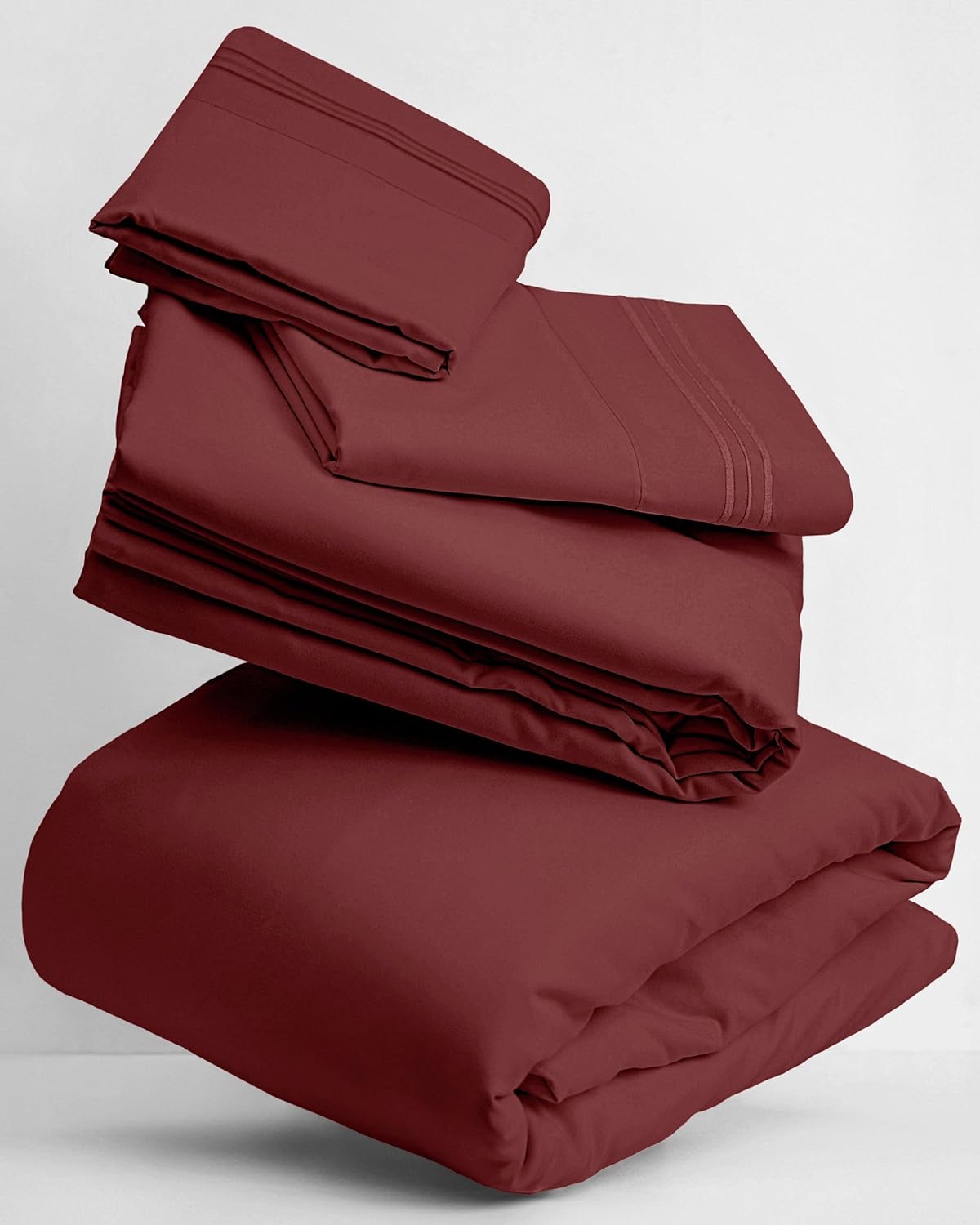 Mellanni Twin Sheets Set - 3 PC Iconic Collection Bedding - Hotel Luxury, Extra Soft, Cooling Bed Sheets - Wrinkle, Fade, Stain Resistant (Twin, Burgundy)