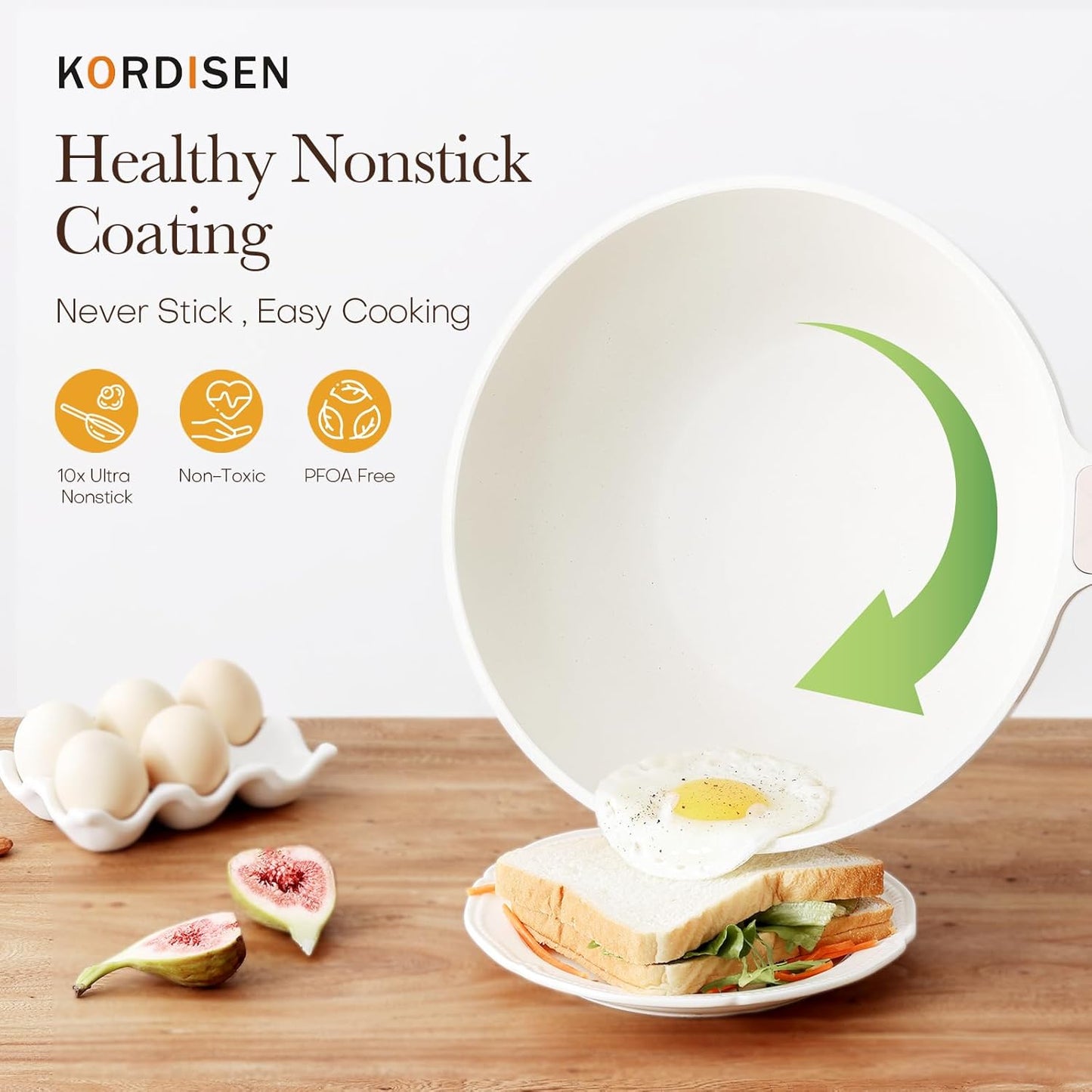 Nonstick Wok with Lid, 12 Inch Woks & Stir-fry Pans, Healthy Coating Induction Cookware, Compatible with All Stovetops, PFOA Free (Cream White)