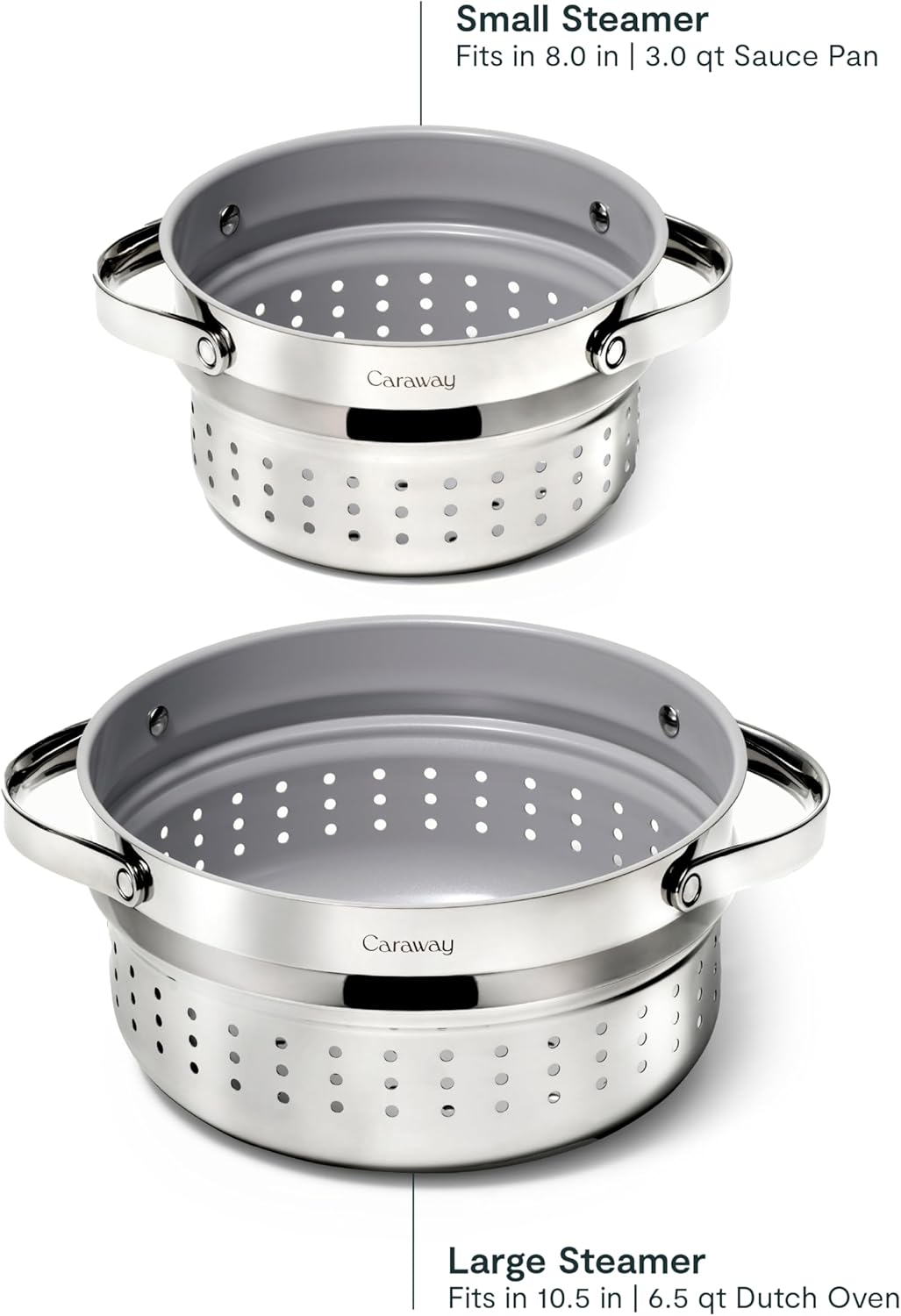 Caraway Steamer - Stainless Steel Steamer with Handles - Non Stick, Non Toxic Coating - Steam Veggies, Seafood, and More - Compatible With Our Dutch Oven or Sauce Pan - Large