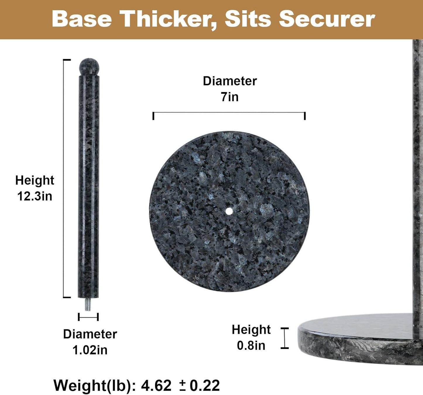 Koville Norwegian Natural Granite Paper Towel Holder Countertop, Genuine Stone Paper Towel Holder Stand for Kitchen Organization/Storage, Fit for Standard or Jumbo-Sized Rolls(Blue Pearl)