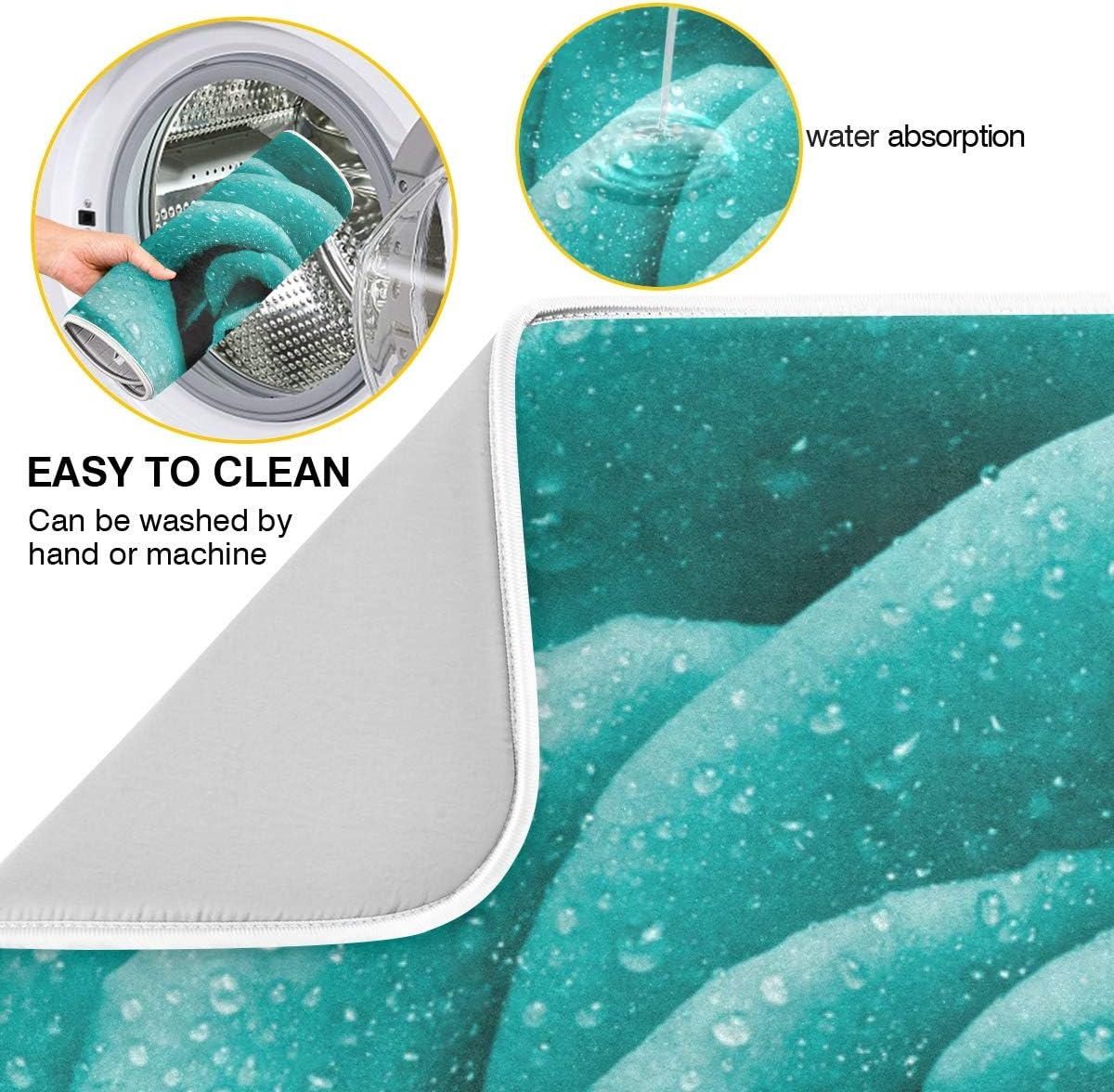 Super Absorbent Dish Drying Mat, Microfiber Fast-Drying Dish Mat, 24" x 18", Kitchen Dish Drying Pad Hipster Turquoise Rose Petals