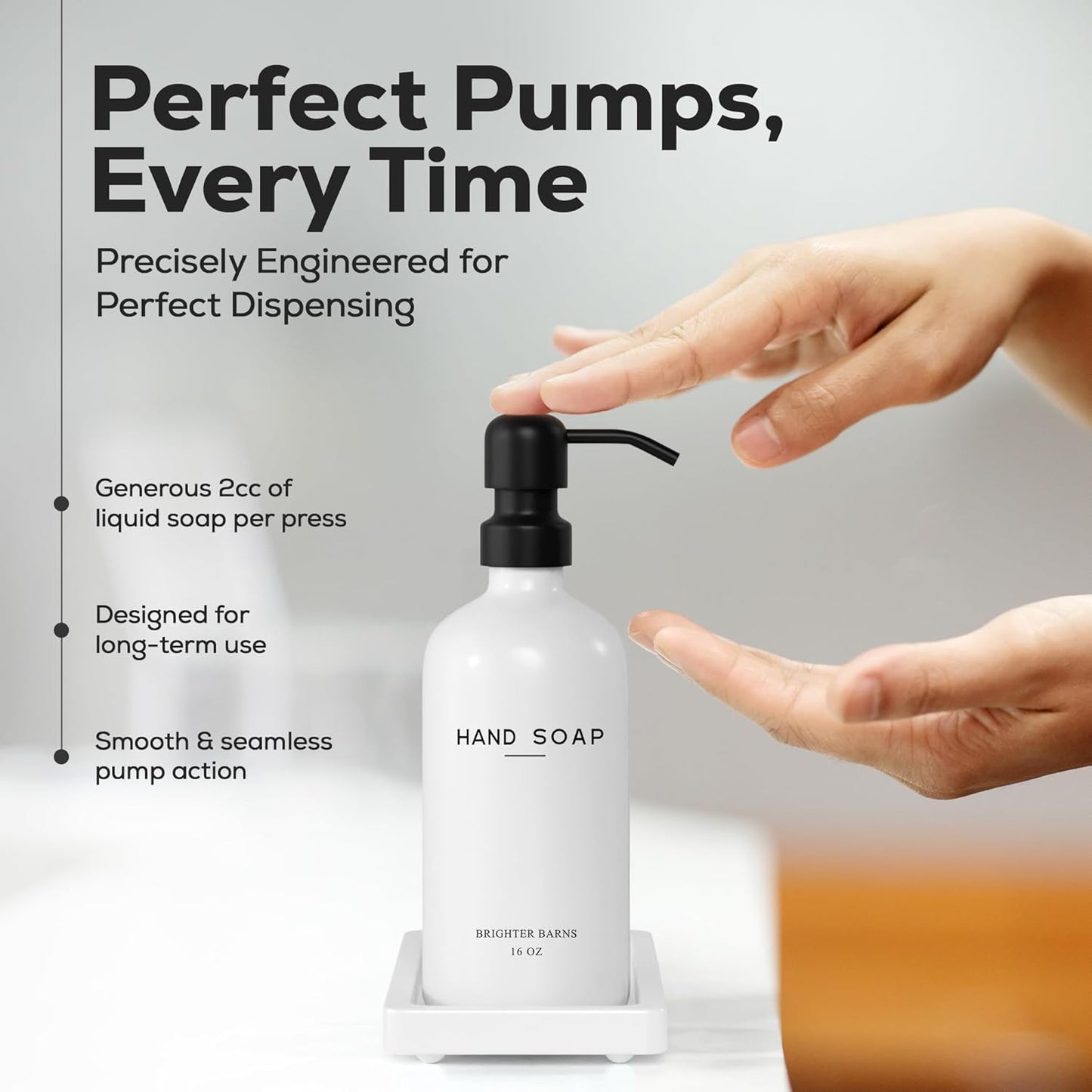 White Glass Hand and Dish Soap Dispenser Set by Brighter Barns - Kitchen Soap Dispenser Set with Tray for Kitchen, Home or Vacation Rental - Modern Kitchen Decor & Accessories (White)