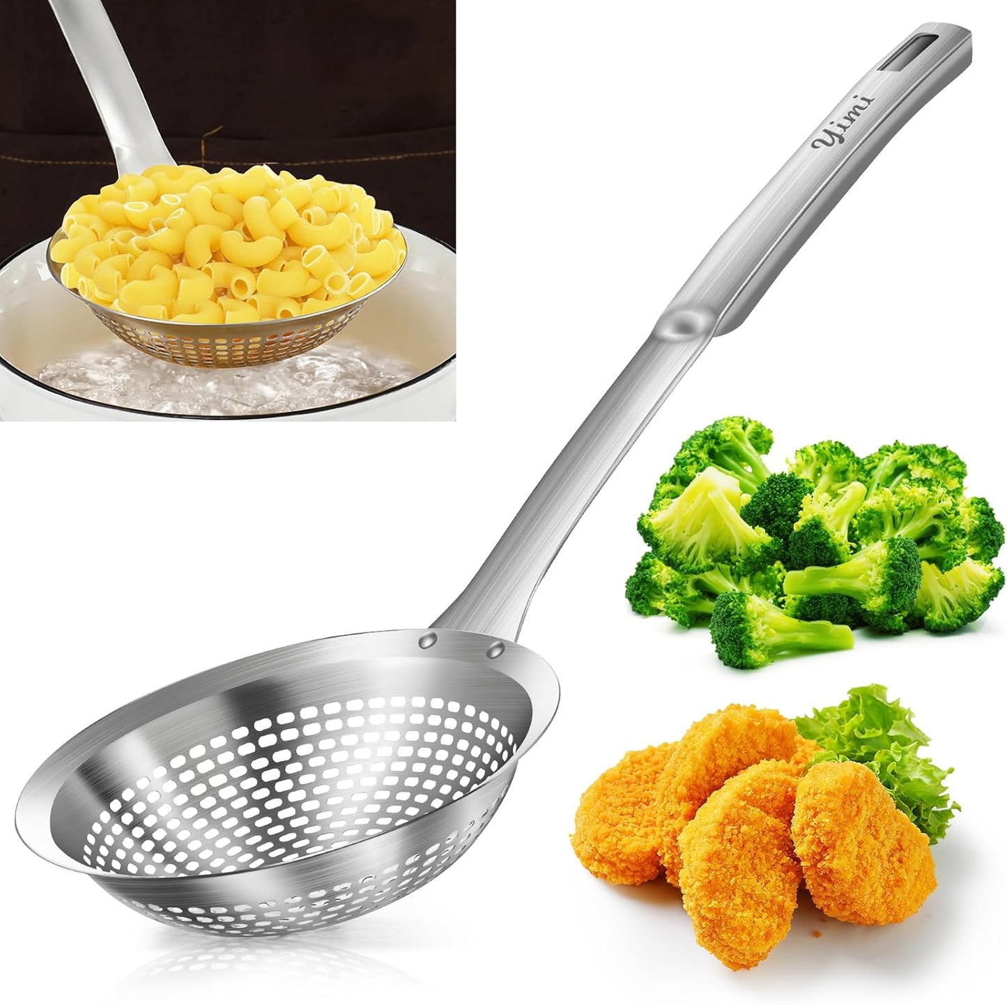 Yimi Skimmer Slotted Spoon Ladle,304 Stainless Steel Durable Cooking Frying Colander, Rustproof Large Scoop Kitchen Strainer Fryer with Vacuum Ergonomic Handle, Ideal for Gift, 15 Inches