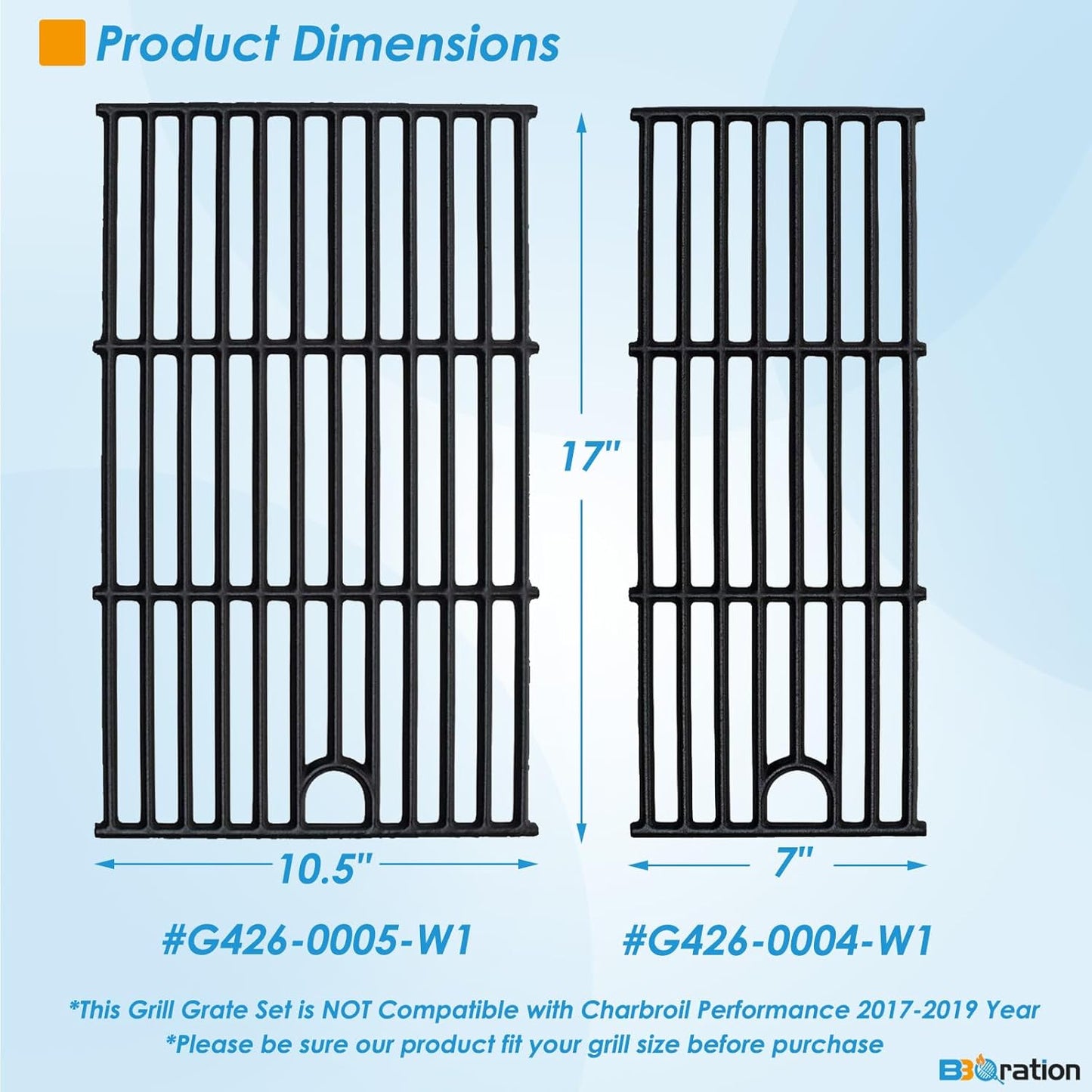 17" Grill Grate for Charbroil Performance 2-Burner 463630021 463660421 463630422 463660021 Cooking Grate for Charbroil Grill Replacement Parts 463655621 463655021 G426-0004-W1 G426-0005-W1
