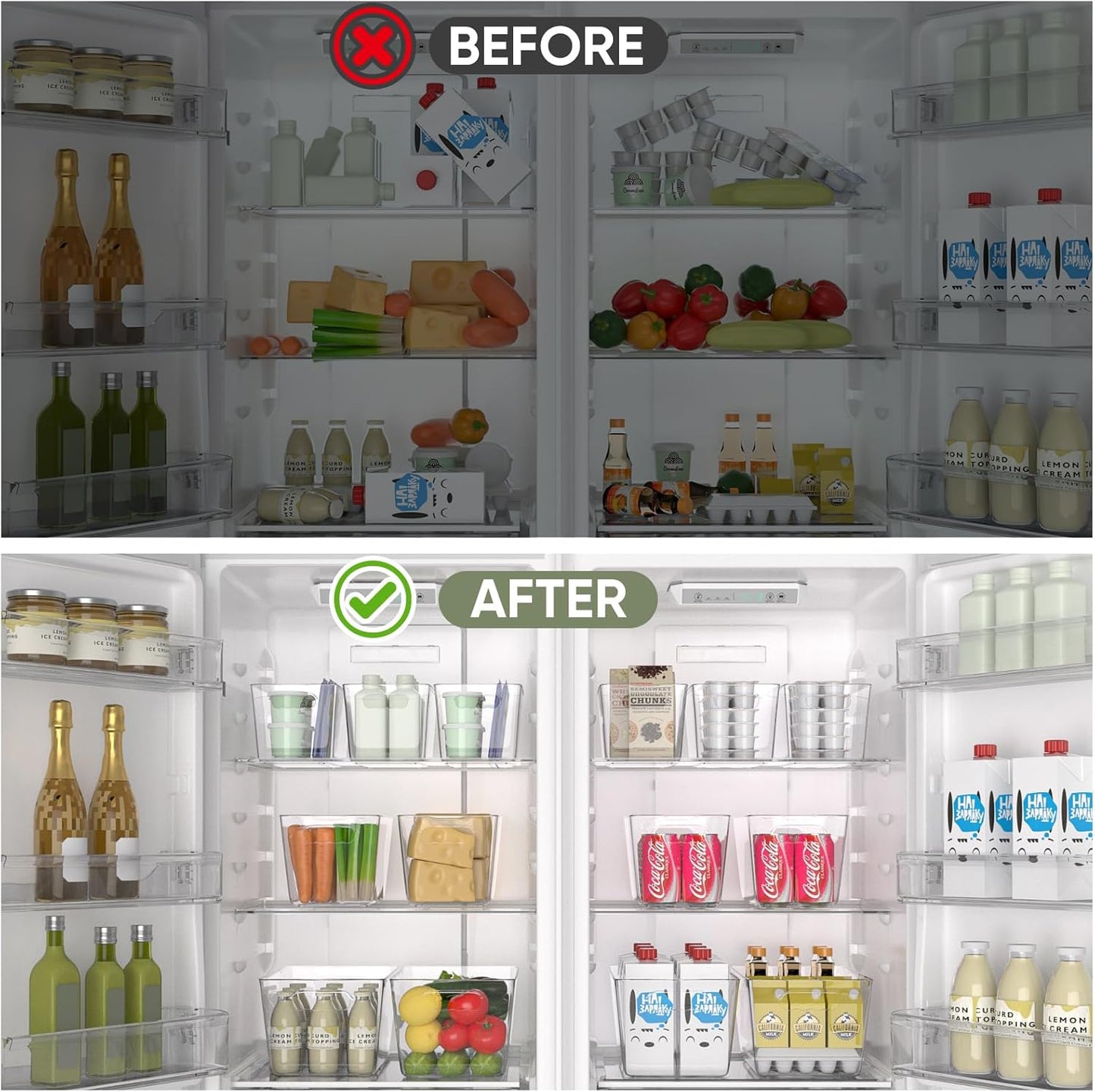 BALEINE Clear Plastic Storage Bins, Pantry Organization, BPA Free Stackable Refrigerator Organizers and Storage with Handles for Kitchen Fridge Cabinet Bathroom (4PK, 9.5x5.5x4.5)