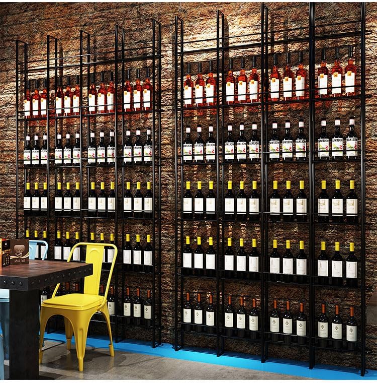 Wine Racks Wall Mounted, 6-Tier Wine Storage Holder, Black Industrial Bar Liquor Bottle Display Shelf, for Home Bar, Kitchen, Dining Rooms, & Wine Cellars (Black, 4 Column)