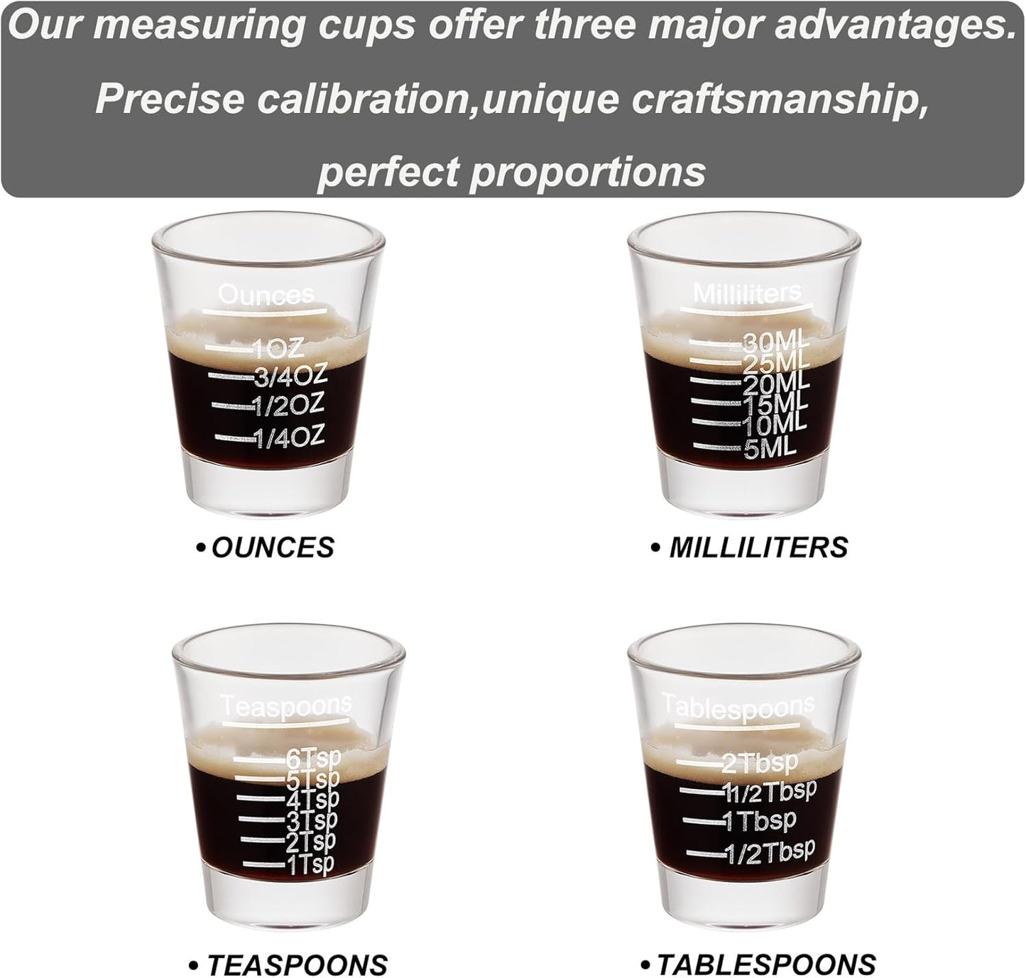 Ackers Shot Glasses Etching Scale Measuring Cup 2PACK Espresso Shot Glasses Liquid Heavy Glass 26-Incremental Measurement 1 OZ, 2 TBS, 6 TSP, 30 ML Kitchen Tools