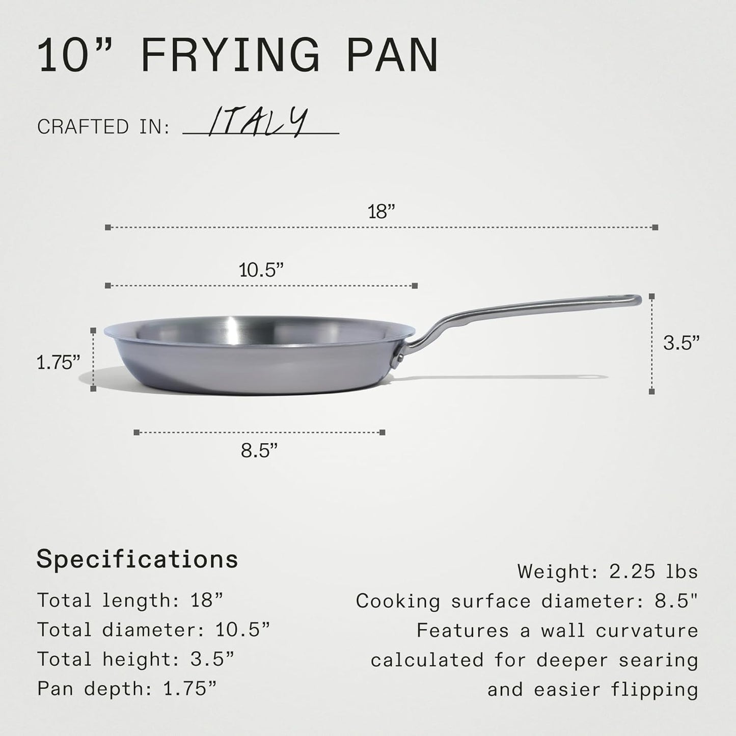 Made In Cookware - 10-Inch Stainless Steel Frying Pan - 5 Ply Stainless Clad - Professional Cookware - Crafted in Italy - Induction Compatible