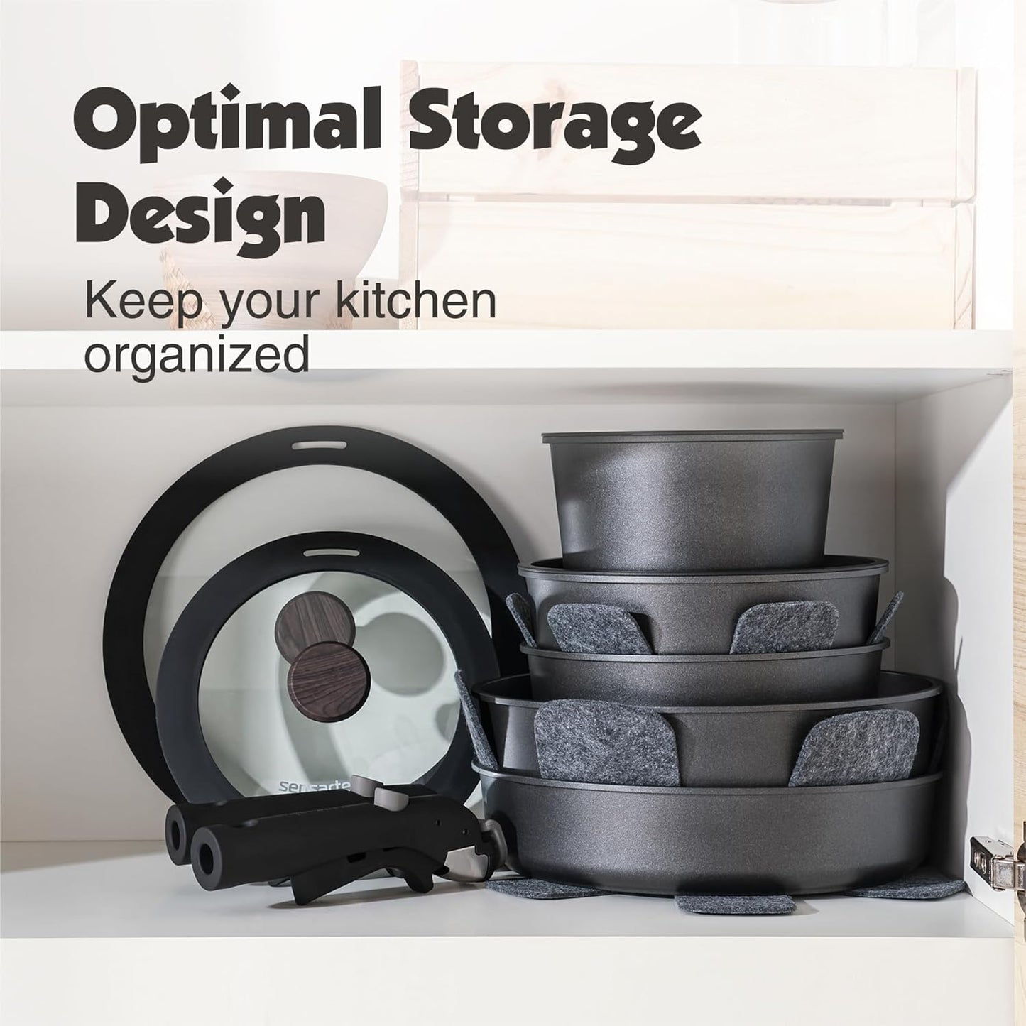 SENSARTE 24 Piece Pots and Pans Set, Nonstick Detachable Handle Cookware, Induction Kitchen Cookware Set with Removable Handle, Healthy Non Stick for RV, Dishwasher＆Oven Safe (Black)