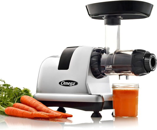 Omega Cold Press Juicer Machine, Vegetable and Fruit Juice Extractor and Nutrition System Makes Nut Milks Baby Food and Sorbets, Triple-Stage 80-RPM Slow Masticating Juicer, 200-Watts, Silver