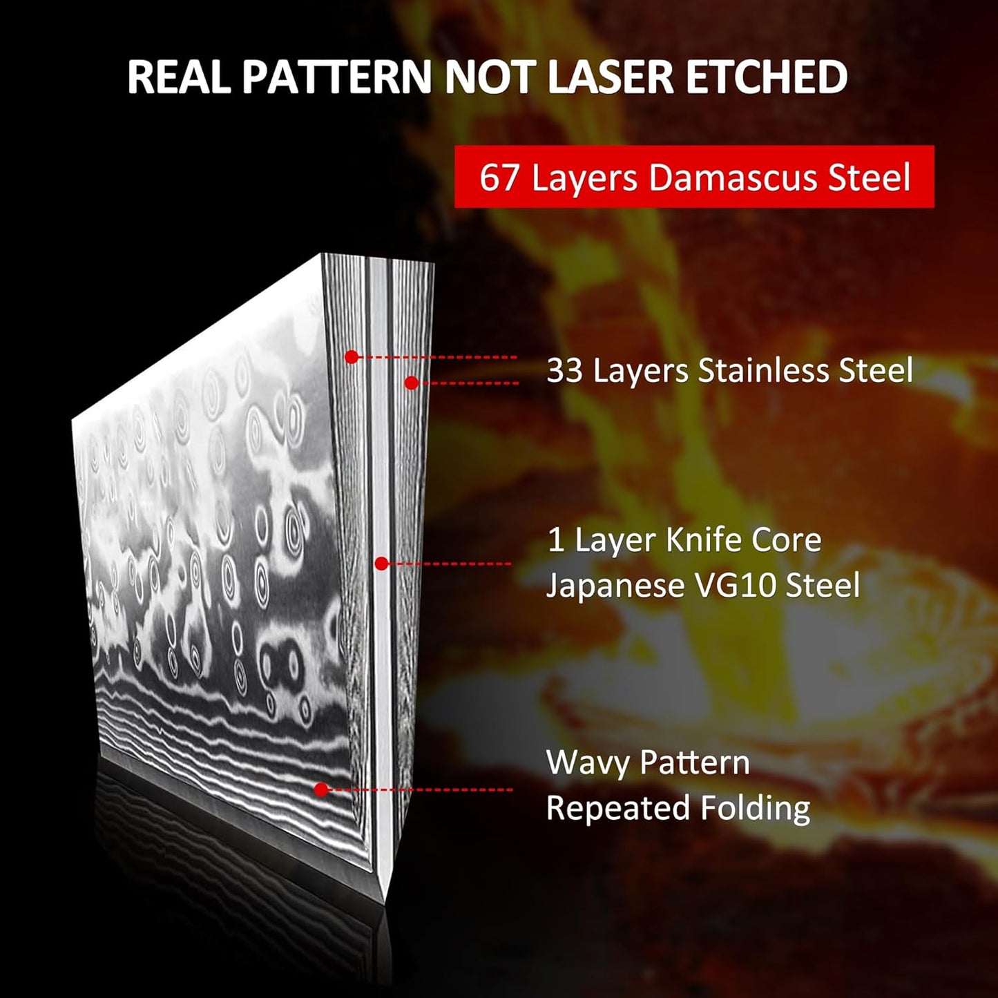 PAUDIN Damascus Chef Knife, 8 Inch Kitchen Knife, 67 Layers Damascus Steel Knife Japanese VG10 Core, Professional Chefs Knife with Ergonomic G10 Handle