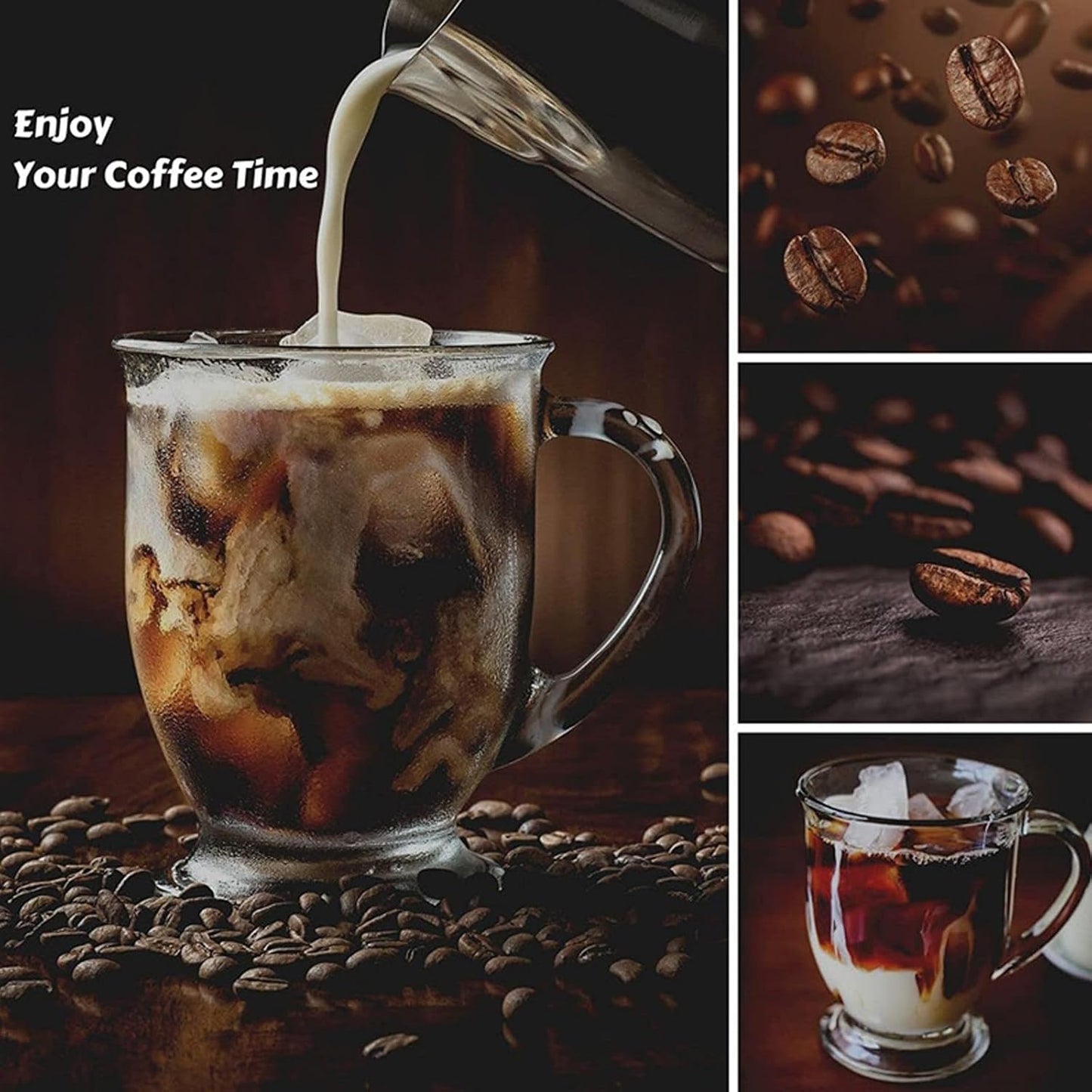 Glass Coffee Mugs Set of 4, 16 OZ Large Clear Glass Beer Cups with Handle,Striped Mug for Hot Beverages,Tea, Cappuccino, Latte, Espresso, Juice Mothers