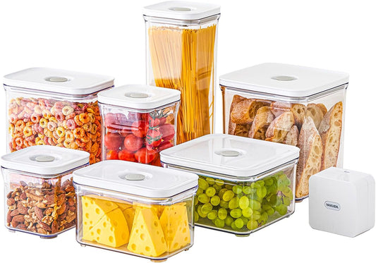 Premium Airtight Food Storage Containers Mega 8P/Set. Total 46.11cup, 7pcs Container and Vacuum Sealer. Smart One-Click Seal Lid, Patented Double Silicone Lining, 100% Leak Proof, BPA-FREE