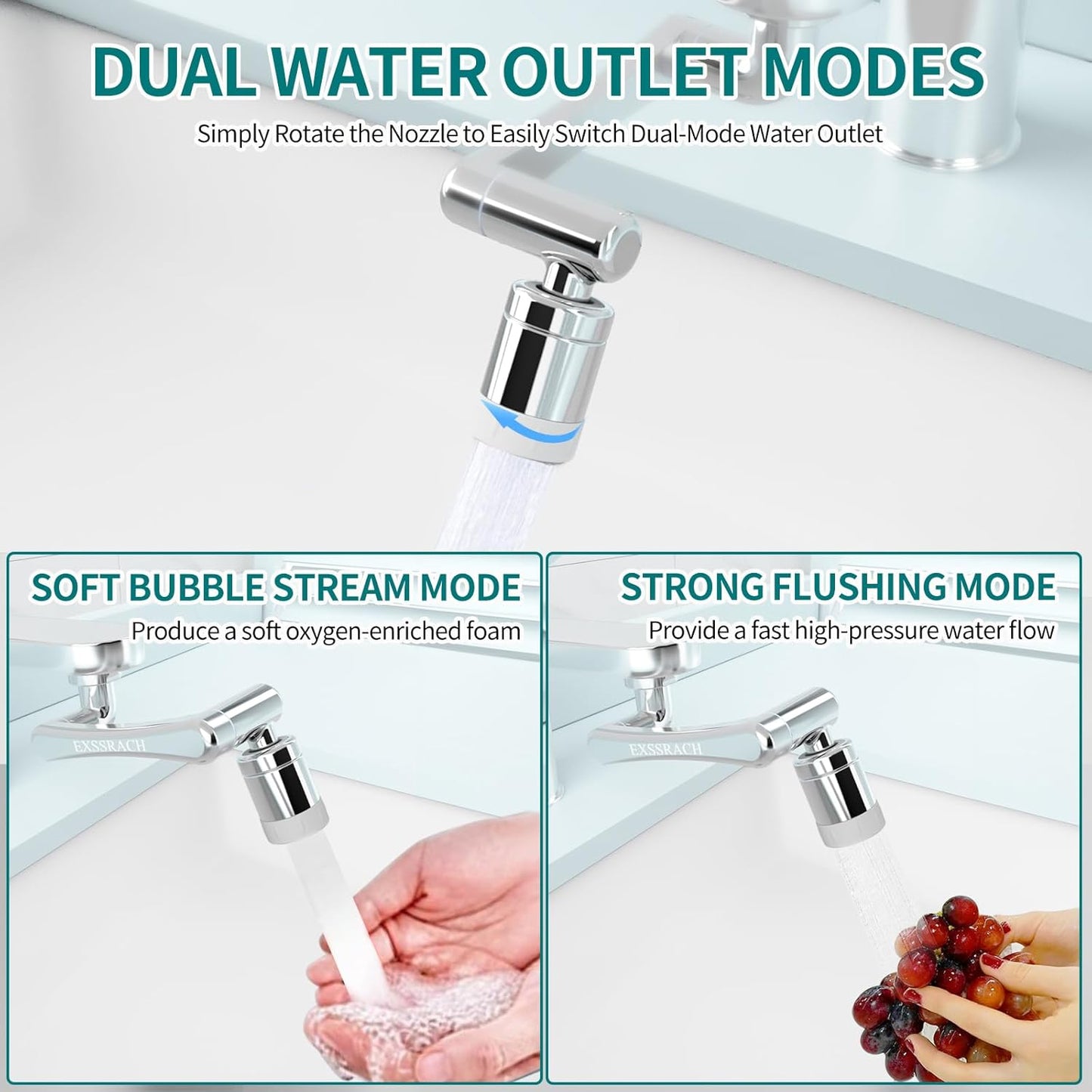 1440° Rotating Faucet Extender, Brass Multifunctional 1080°+ 360° Swivel Extension Robotic Arm Sink Aerator for Kitchen/Bathroom, 2 Water Outlet Modes, Silver