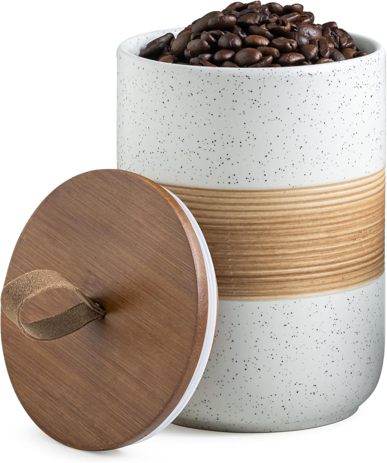 Coffee Container Jar with Lid, Ceramic Kitchen Food Storage Jars for Spice Sugar Cookie, Stackable Decorative Jars for Coffee Bar, White & 28 fl.oz