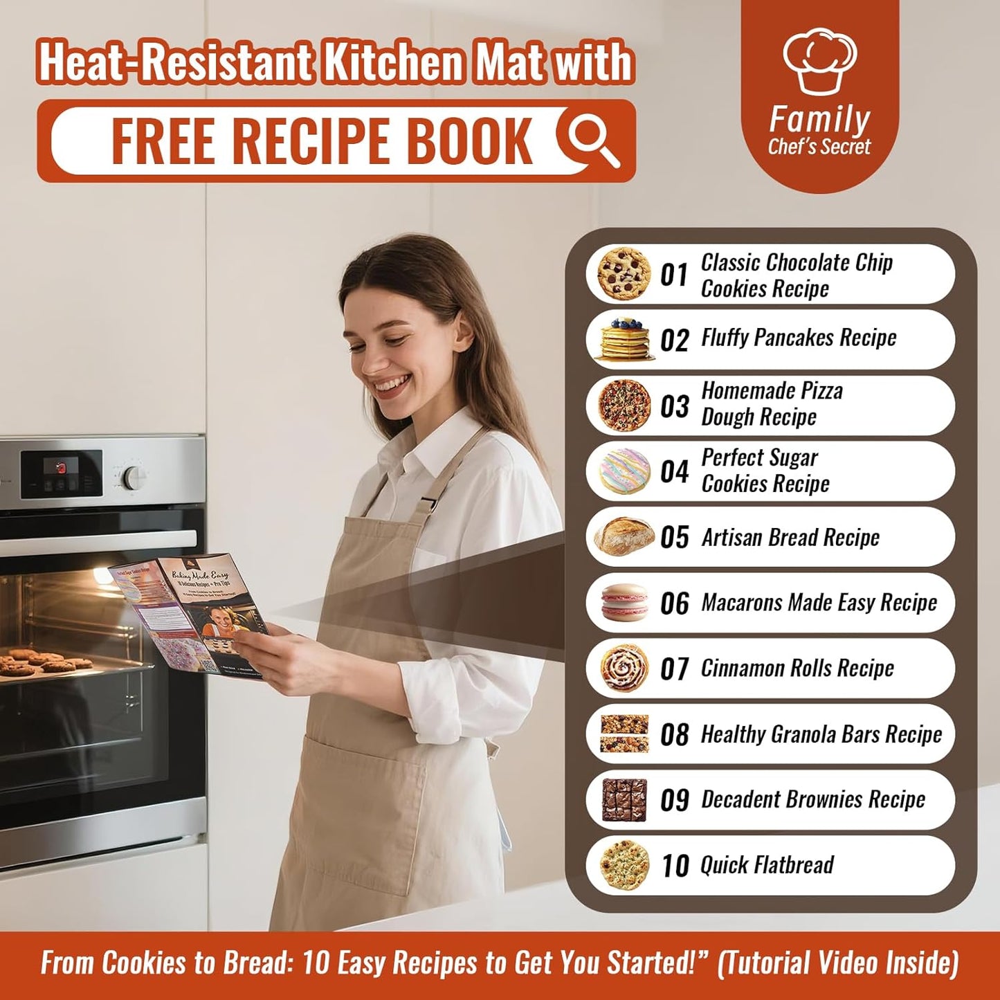 Silicone Baking Mat with 10 Useful Recipes, Non Stick Pastry Mat for Dough Rolling, Macaron Baking Sheet for Cookie, Pizza, Bread, Fondant Mat, Silicone Sheet for Dough Rolling out