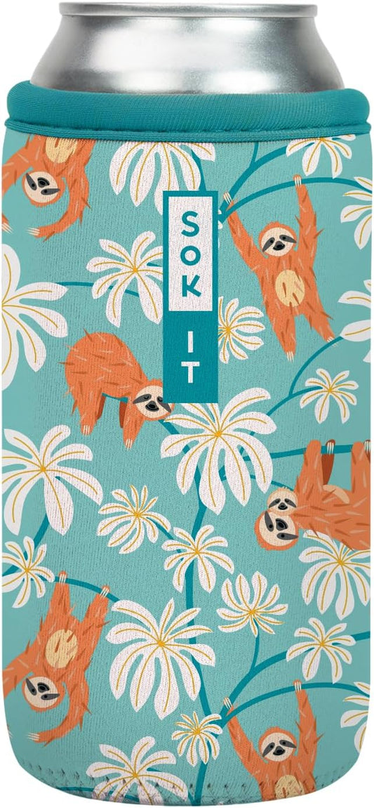 Sok It CanSok Sleeve for Beer & Soda Insulated Neoprene Cover (Slothing Around, 16oz Can Sleeve)