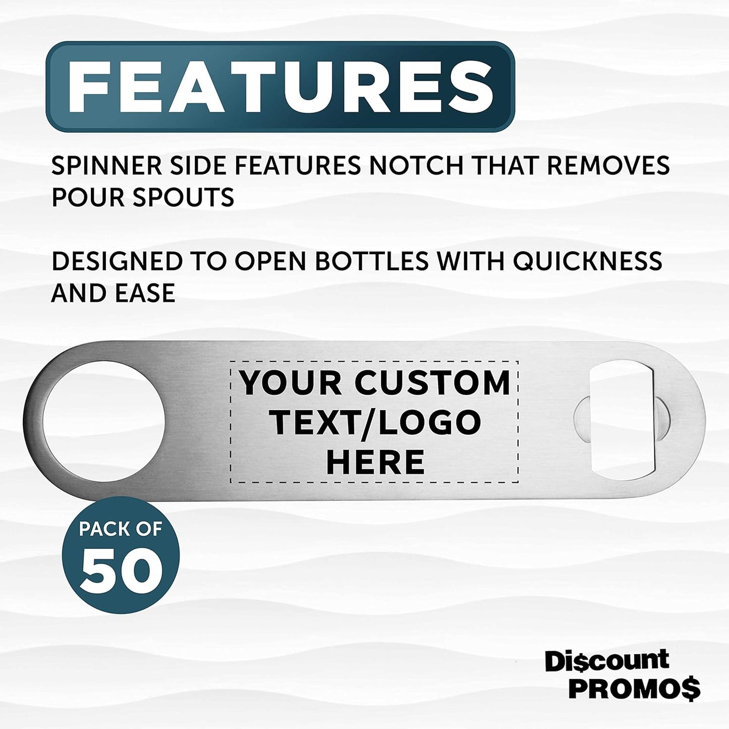 Custom Stainless Steel Beer Bottle Openers Set of 50, Personalized Bulk Pack - Bartender Kit, Bar Accessories, Perfect for Parties, Indoor & Outdoor Events - Silver