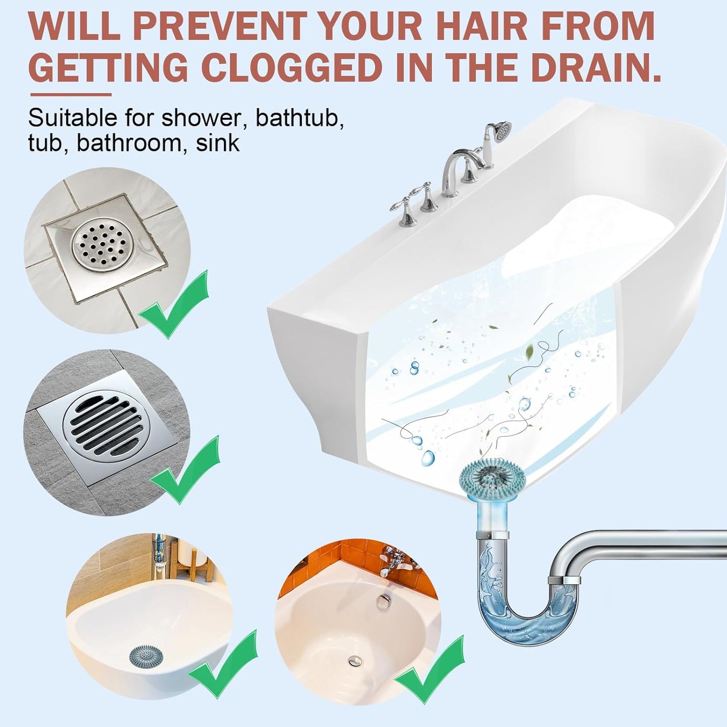 Gotega Bathroom Sink Drain Strainers, Hair Catcher Shower Drain Covers Protector, Flexible TPR Material, Multiple Colors for Bathroom Tub Shower and Sink Hair Trap Garbage Disposal Parts, 5 Pack