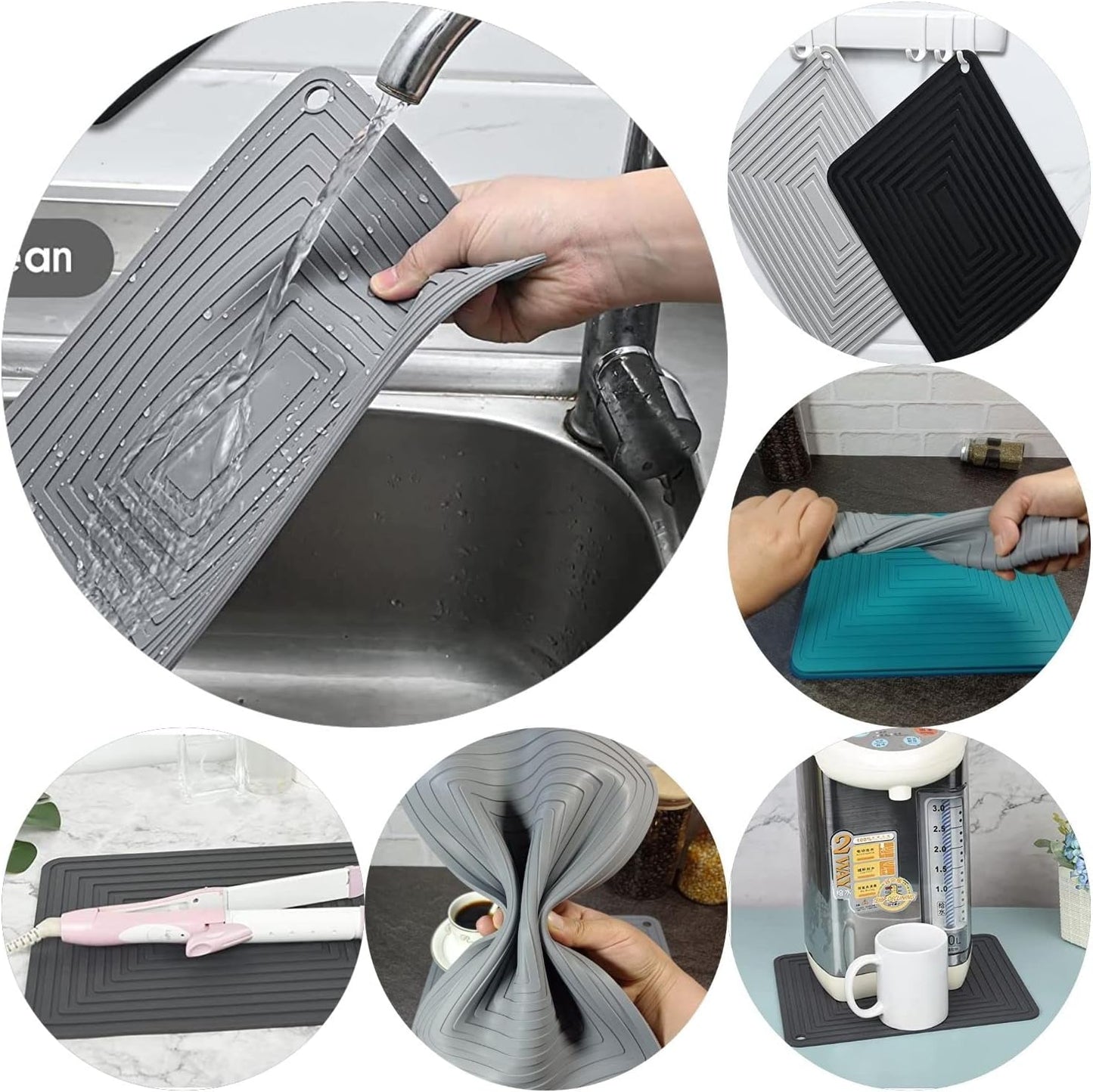 Silicone Trivets Mats Set, Trivets for Hot Dishes, Pots and Pans, 9 x 12 Inches Blue Silicone Hot Pads for Kitchen, Multi-Purpose Heat Resistant Pot Holder Mat Set 2