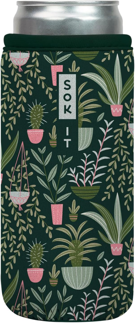 Sok It CanSok Sleeve for Beer & Soda Insulated Neoprene Cover (Green Living, 12oz Slim Can Sleeve)