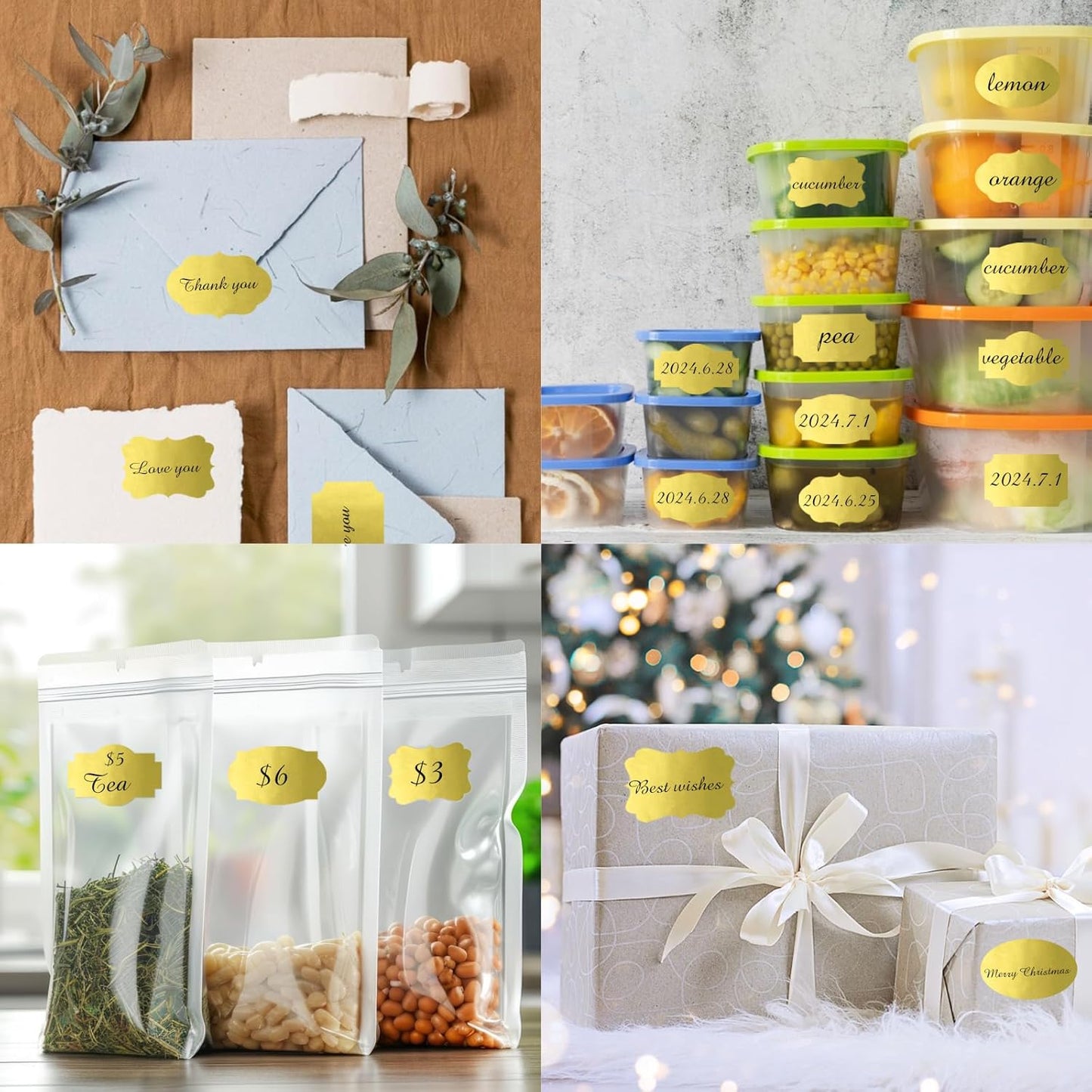 350 PCS Gift Tags Stickers Name Labels Stickers,2" x 1.2" Fancy Shape Stickers Self-Adhesive Handmade Bottle All-Purpose Jar Labels for Presents Cosmetic Decoration Jars Food Craft (Gold)