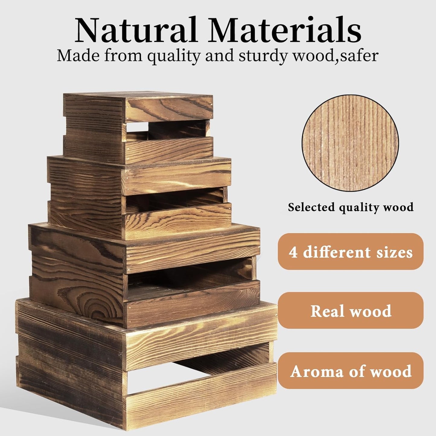 4 Pcs Buffet Risers with Mini Signs, Rustic Wood Cake Stands, Food Risers for Buffet Table, Dessert Display Stand, Wood Crates, Rustic Cake Stand for Party, Wedding, Birthday, Baby Shower, 4 Sizes