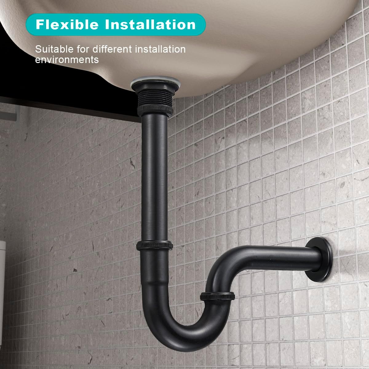 Bathroom Basin Adjustable Height 1-1/4 Bottle Trap, U Shape Sink P Trap Complete Set, Basin Sink Waste Drain Stopper Set with Overflow, Oil Rubbed Bronze