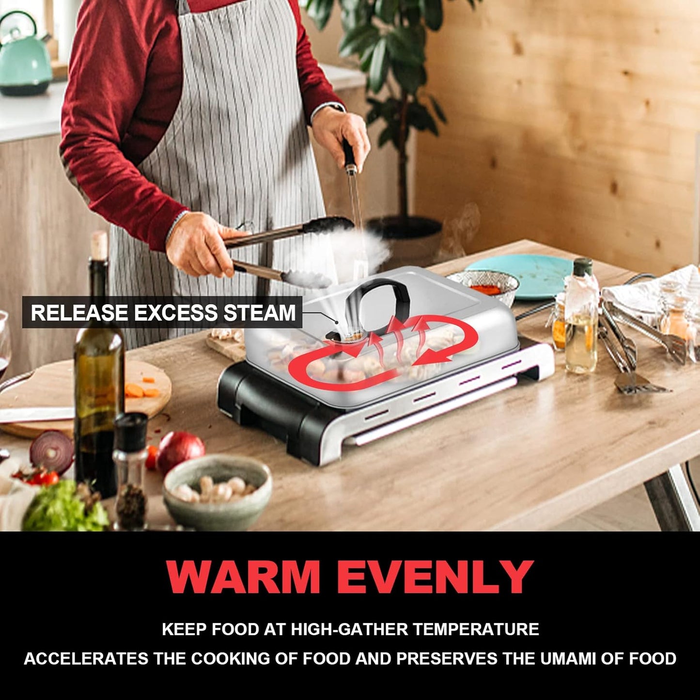 13x 9.75Inch Cheese Melting Domes, HaSteeL Rectangular Basting Steam Cover for Flat Top Griddle Cooking Outdoor & Indoor, Heavy Duty Stainless Steel Grill Lid with Adjustable Vent, Easy to Clean