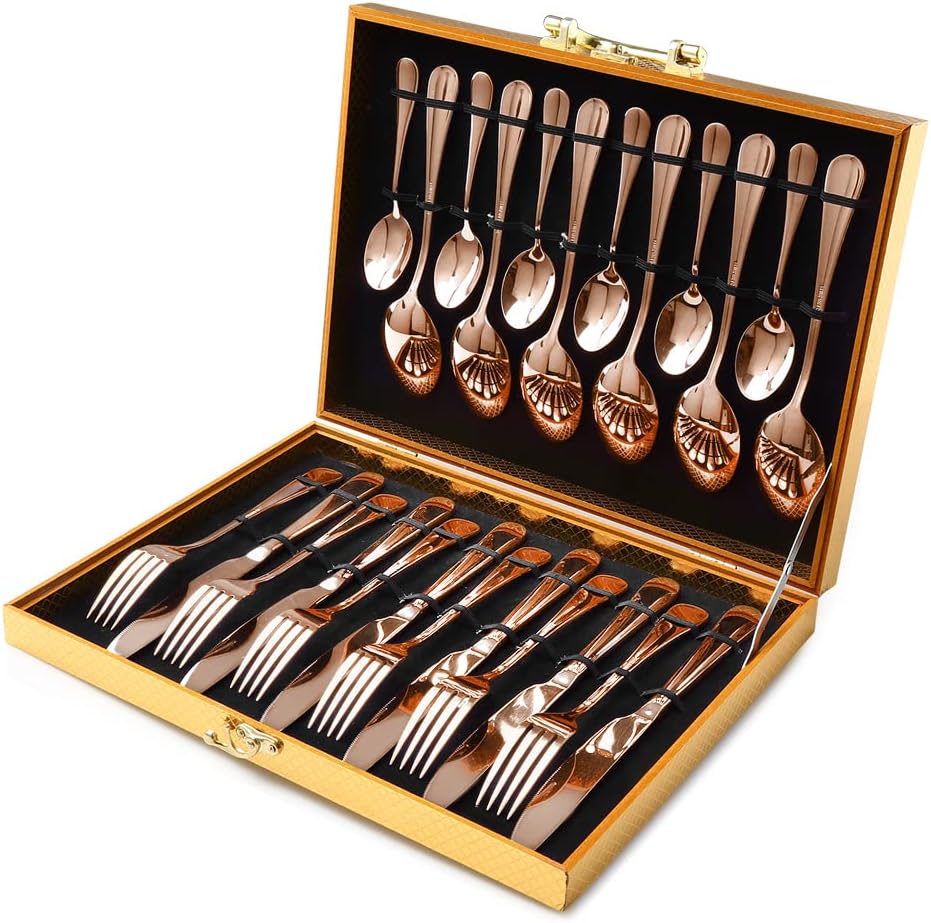Copper/Rose Gold Silverware Set, OGORI 24-Piece Stainless Steel Flatware Set, Service of 6