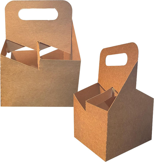 4 Cup Drink Carrier With Handle | Kraft Paperboard Cup Holder | Disposable Cup Holder for Hot or Cold Drinks | Cup Carrier for Food Delivery Services, Uber Eats, Door Dash (100)