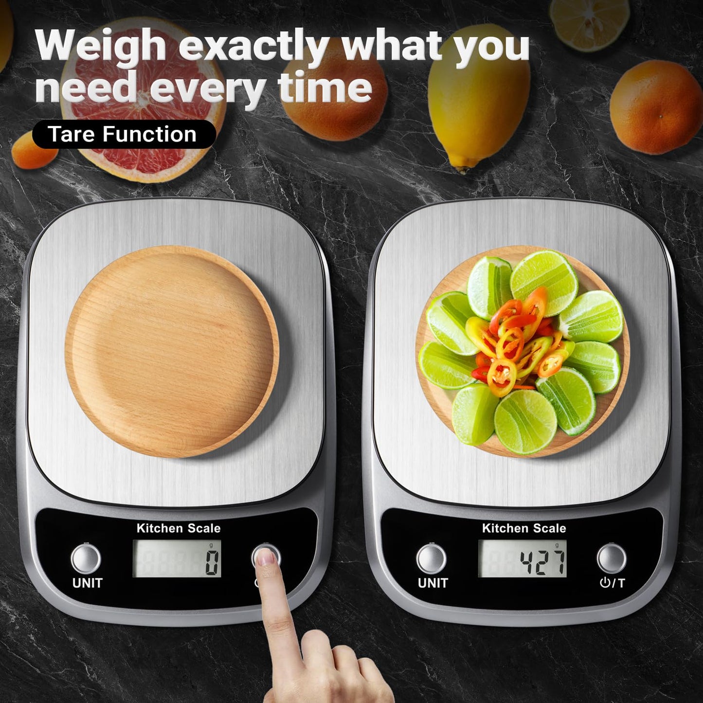 Food Kitchen Scale Digital Weight Grams and Oz，Professional Digital Kitchen Food Scales 10kg/1g for Weight Loss Dieting Baking Cooking,Stainless Steel Weighing Platform,LCD Display