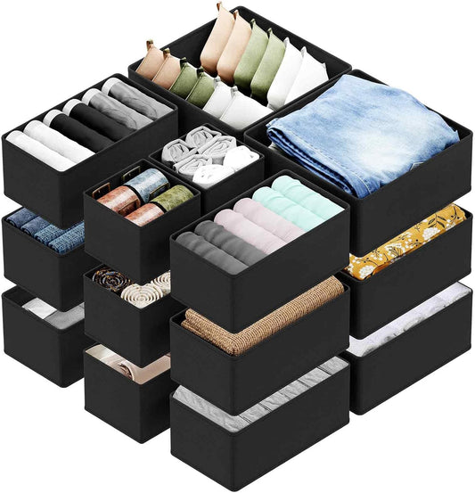 SpaceAid Drawer Organizer for Clothes, 18 Pack Dresser Drawer Organizer Bins, Closet Organizers and Storage Dividers for Clothing, Underwears, Socks (Black)